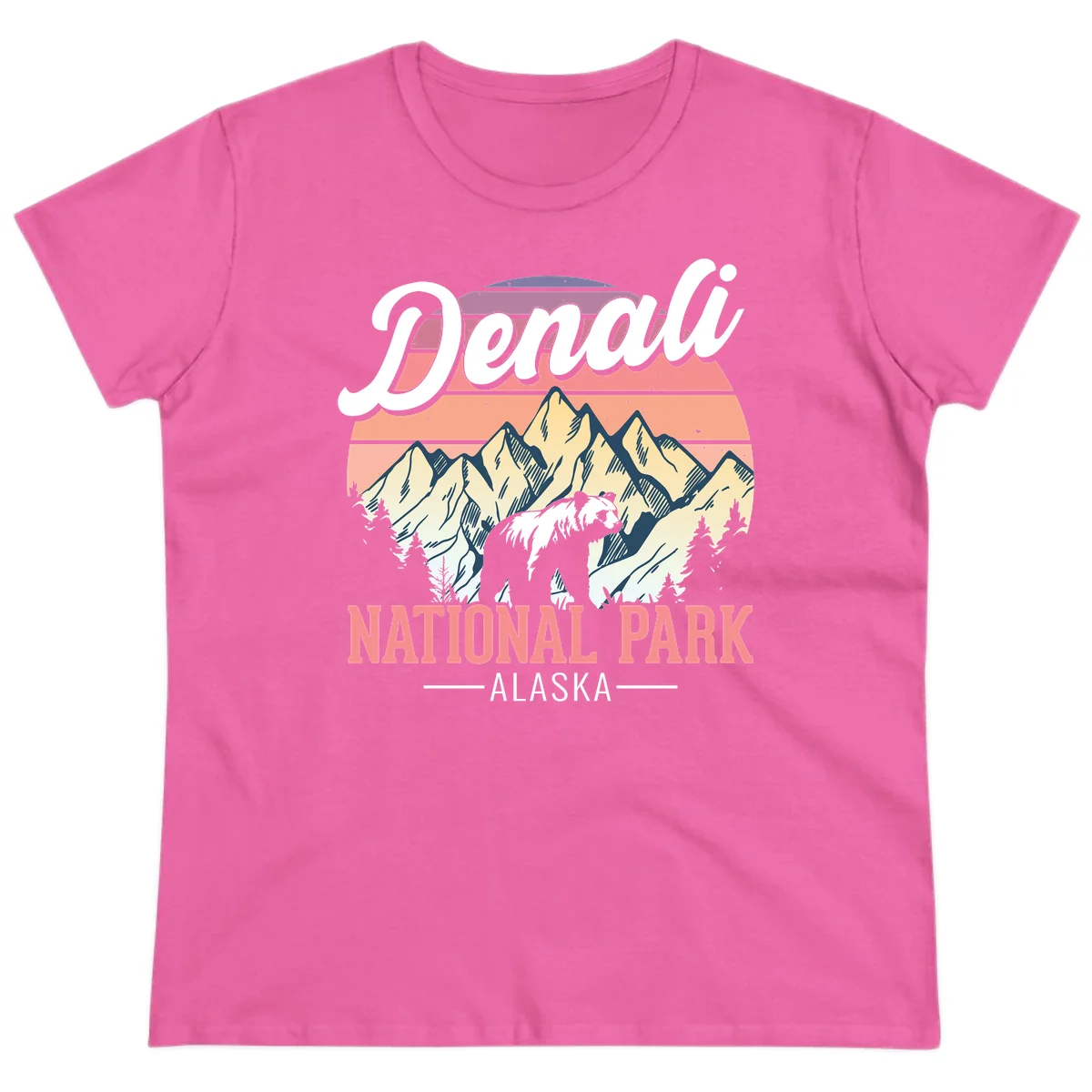 Denali National Park Sunset Peaks Ladies Tee in Azalea