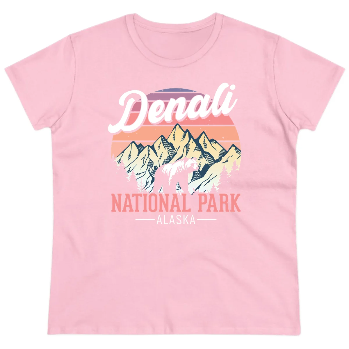 Denali National Park Sunset Peaks Ladies Tee in Light Pink