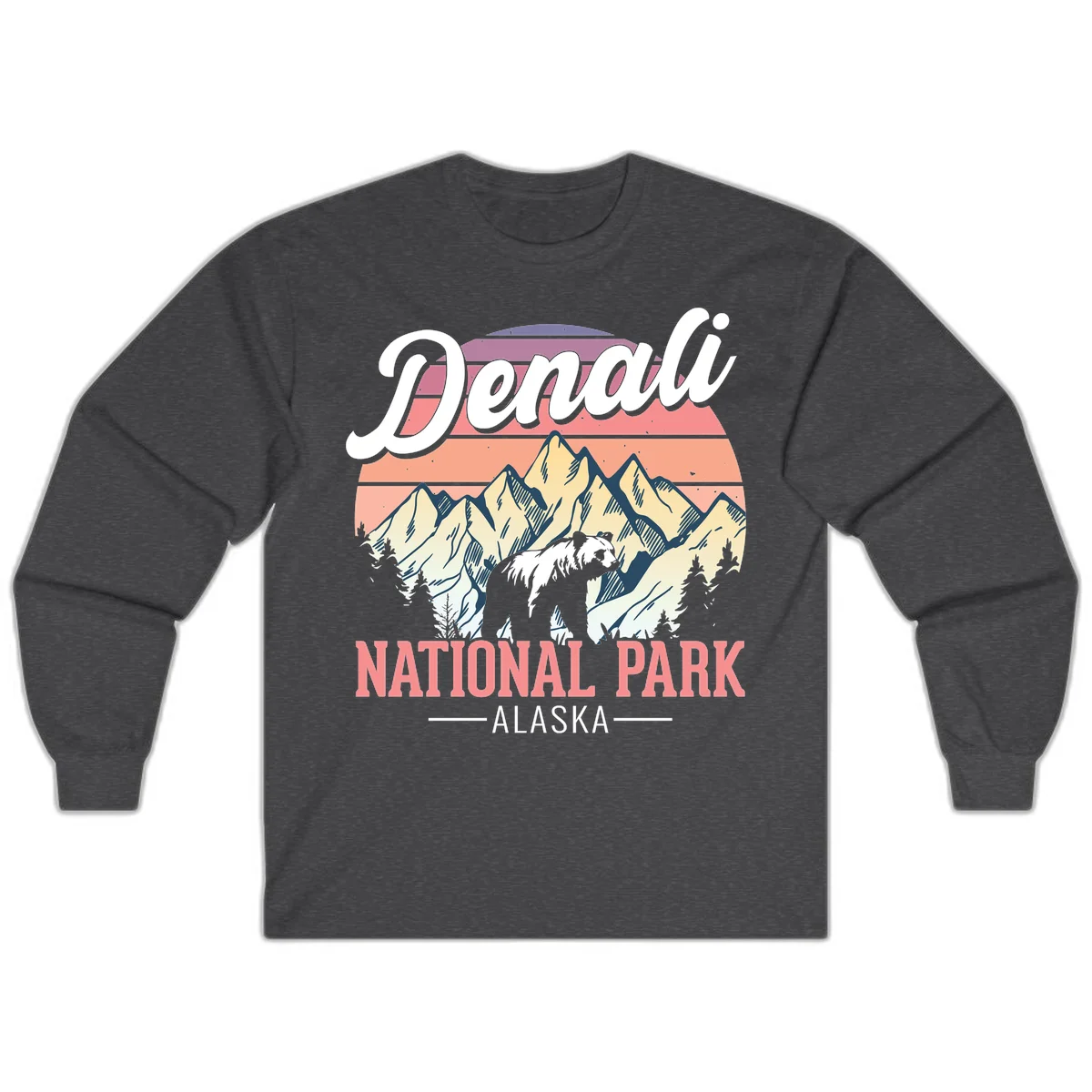 Denali National Park Sunset Peaks Long Sleeve in Dark Heather