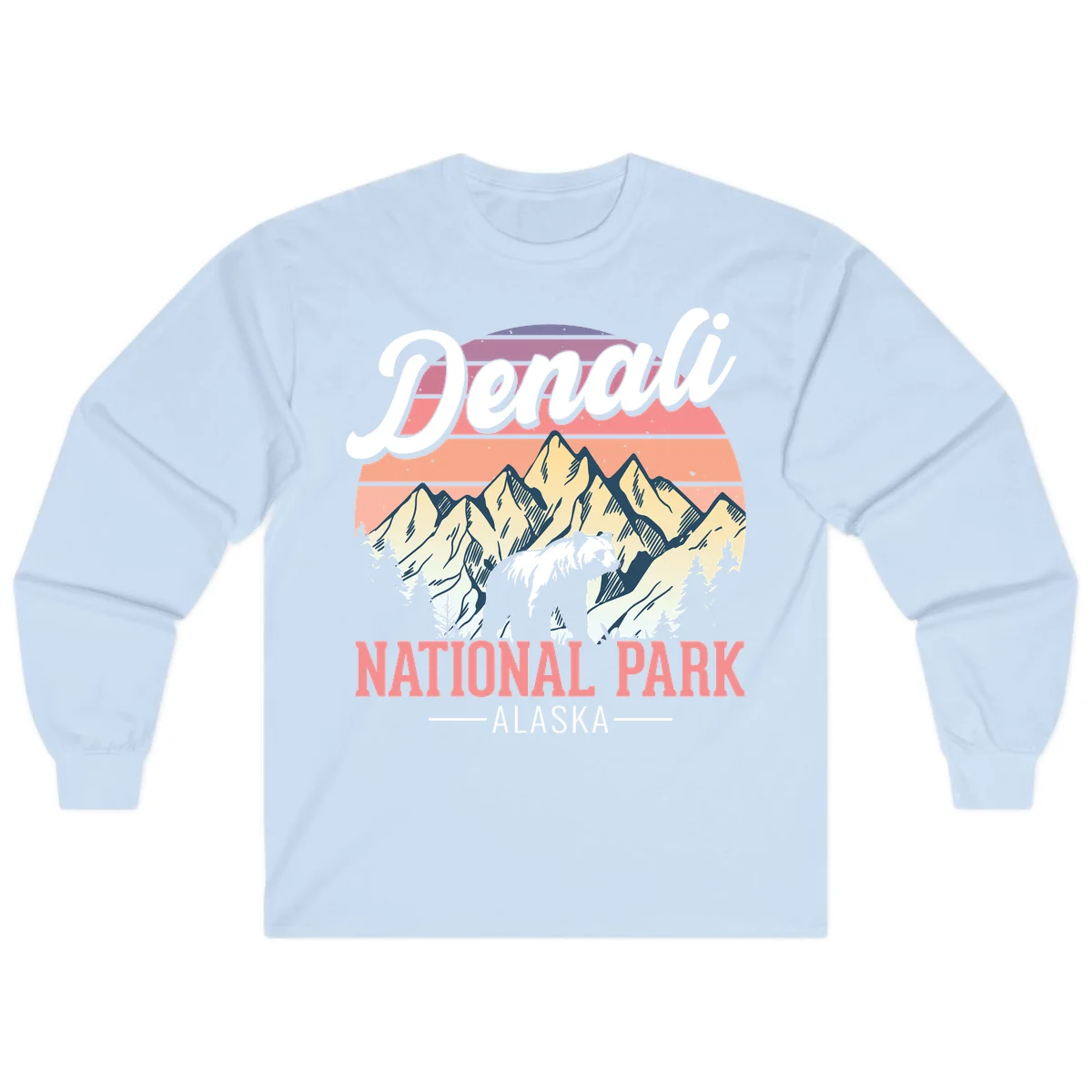Denali National Park Sunset Peaks Long Sleeve in Light Blue