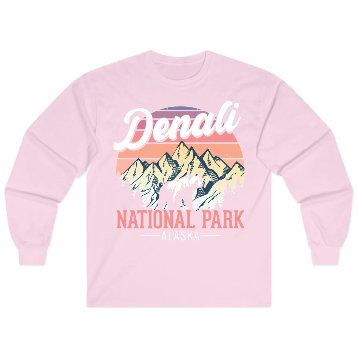 Denali National Park Sunset Peaks Long Sleeve in Light Pink
