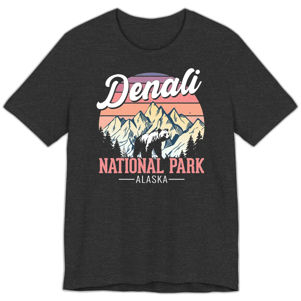 Denali National Park Sunset Peaks Premium Tee in Dark Grey Heather