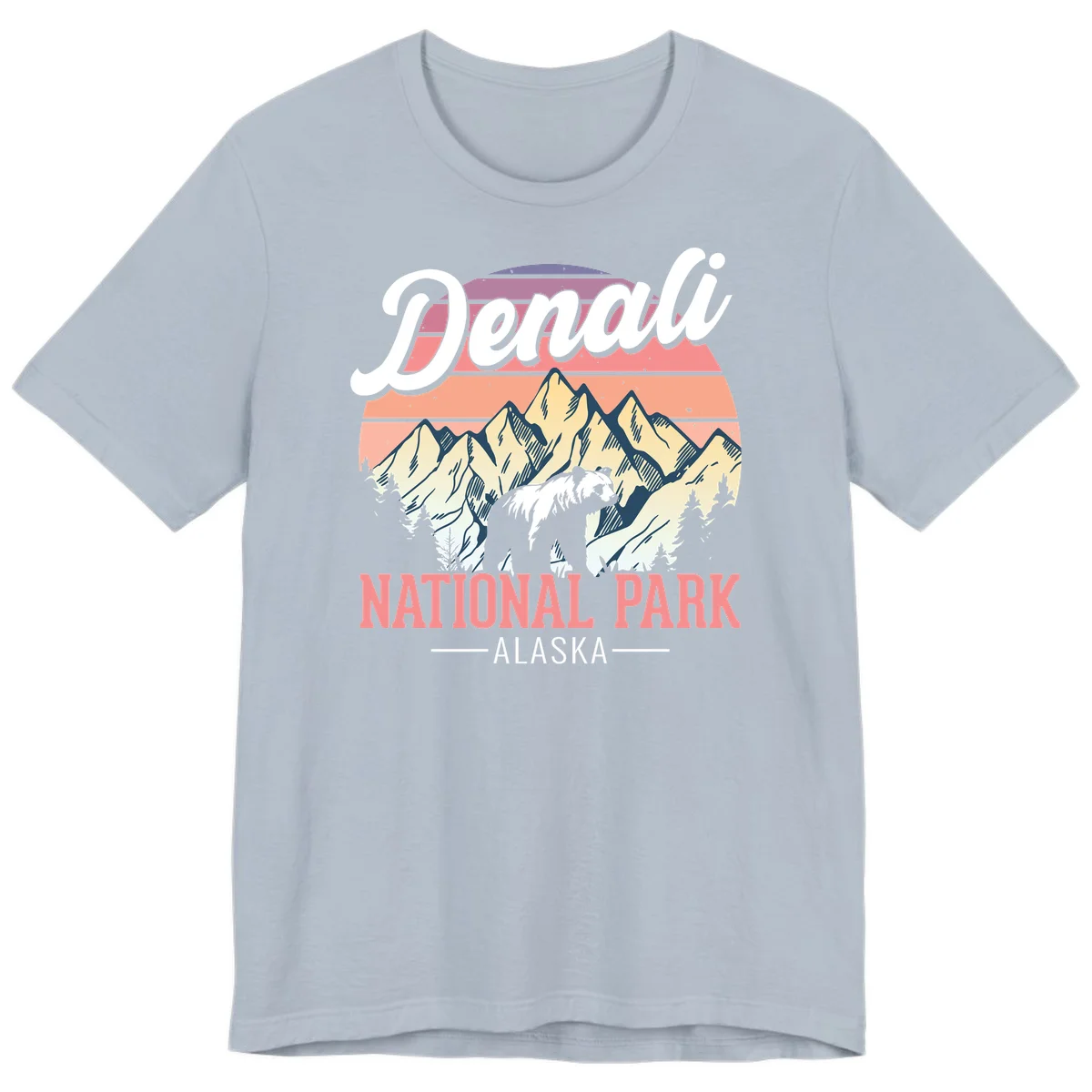 Denali National Park Sunset Peaks Premium Tee in Light Blue