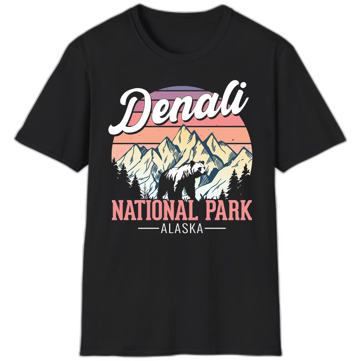 Denali National Park Sunset Peaks T-Shirt in Black