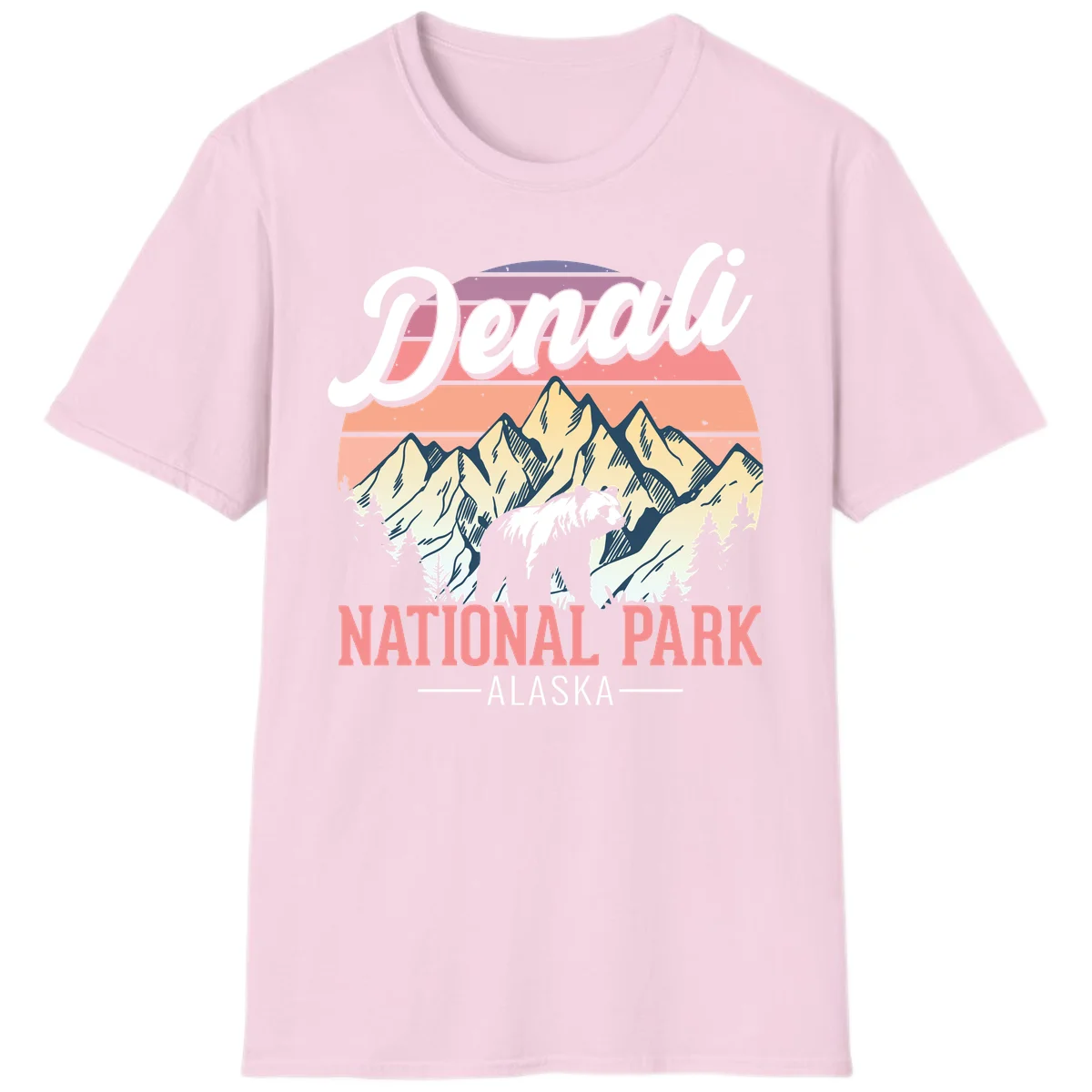 Denali National Park Sunset Peaks T-Shirt in Light Pink
