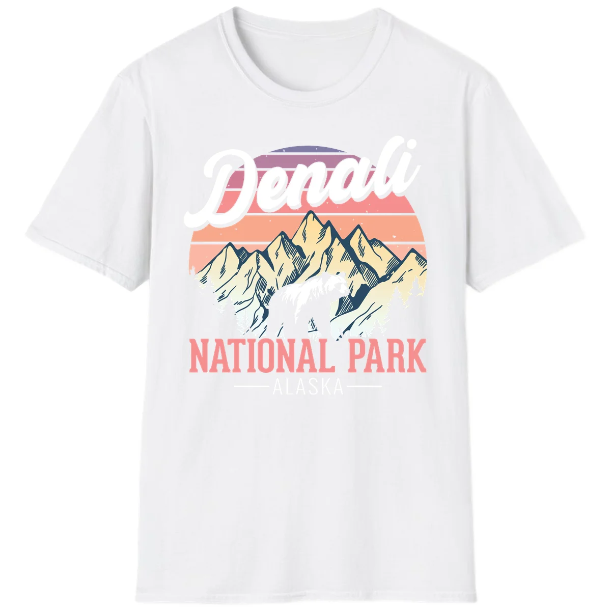 Denali National Park Sunset Peaks T-Shirt in White