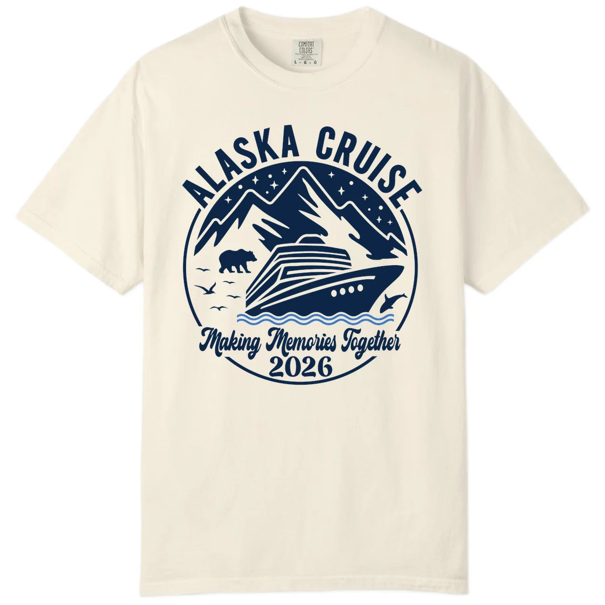 Minimalist Nautical Double Blue Ocean Waves Comfort Color T-Shirt in Ivory