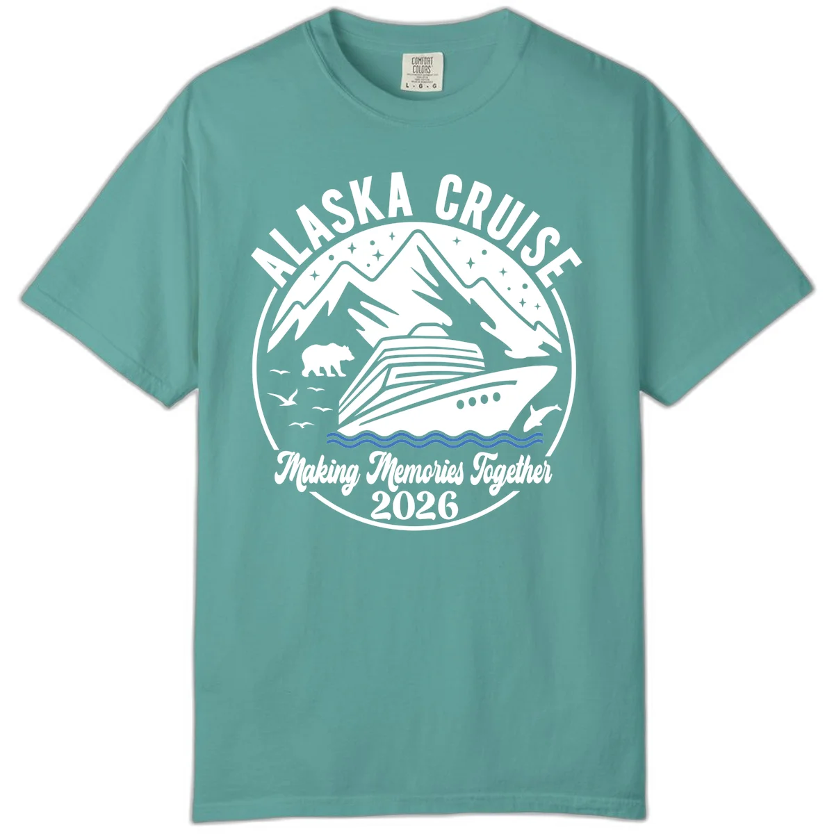 Minimalist Nautical Double Blue Ocean Waves Comfort Color T-Shirt in Seafoam