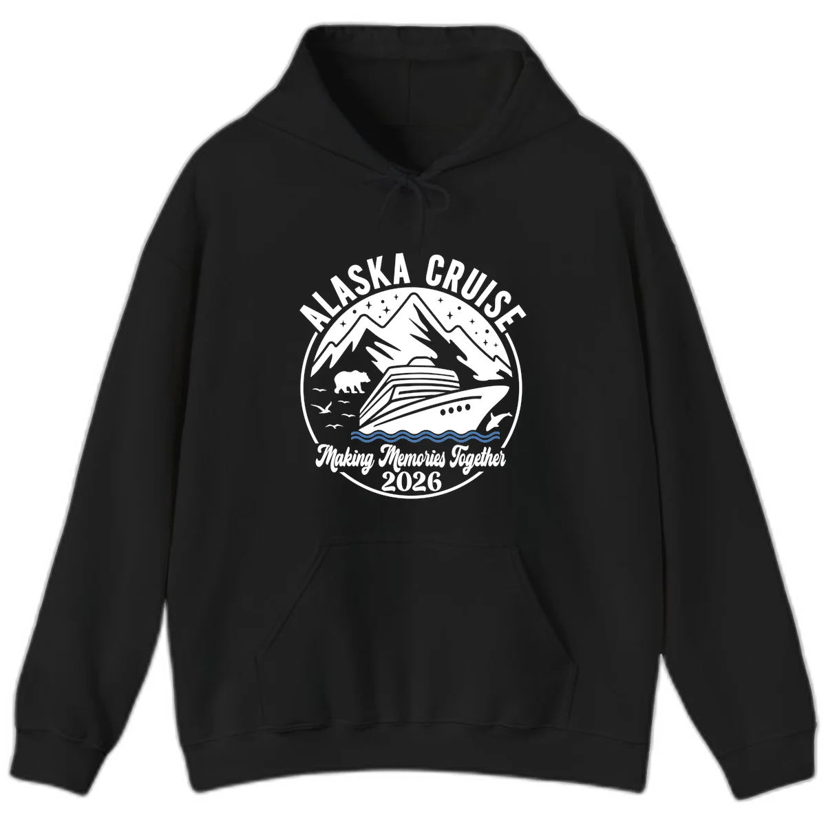 Minimalist Nautical Double Blue Ocean Waves Hoodie in Black