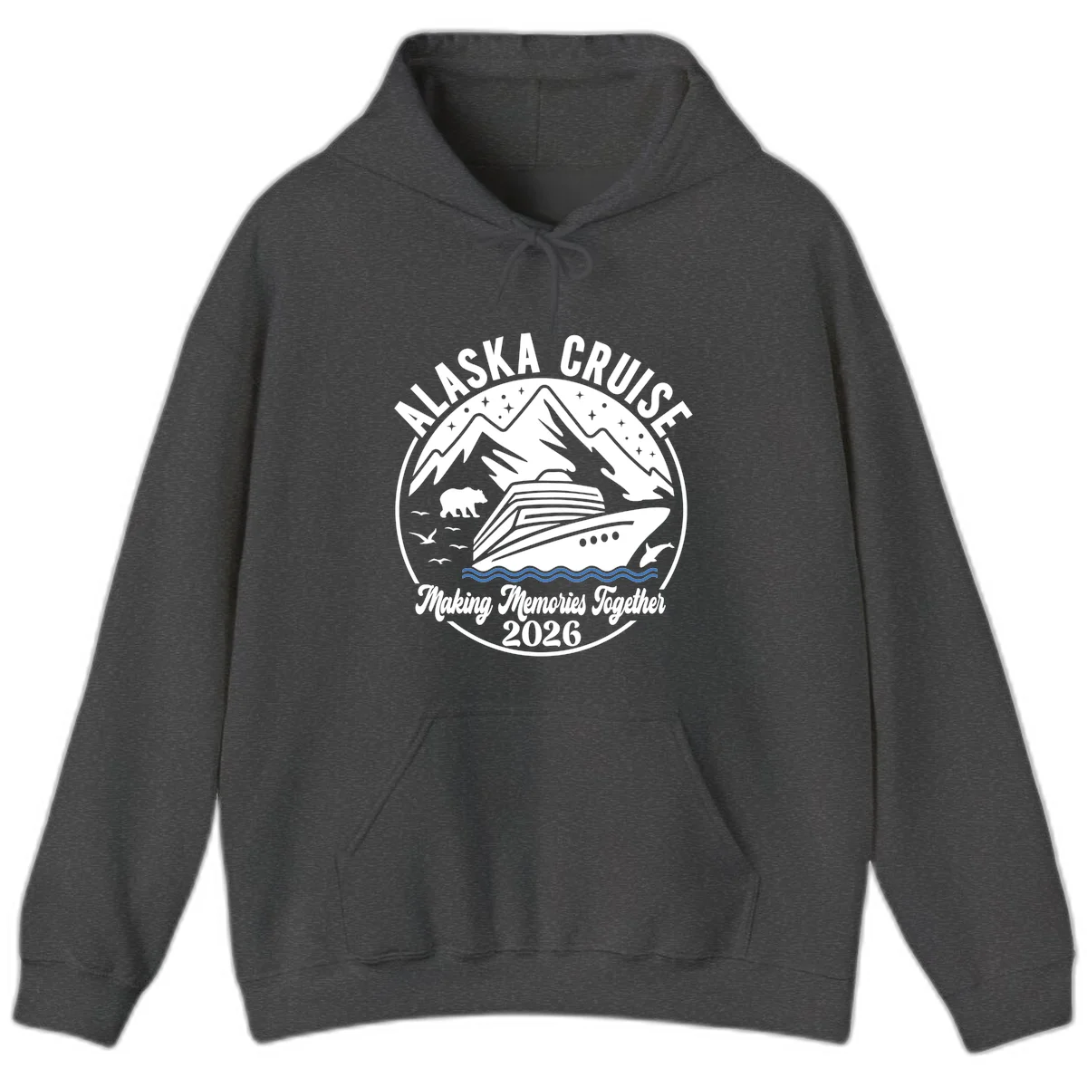 Minimalist Nautical Double Blue Ocean Waves Hoodie in Dark Heather