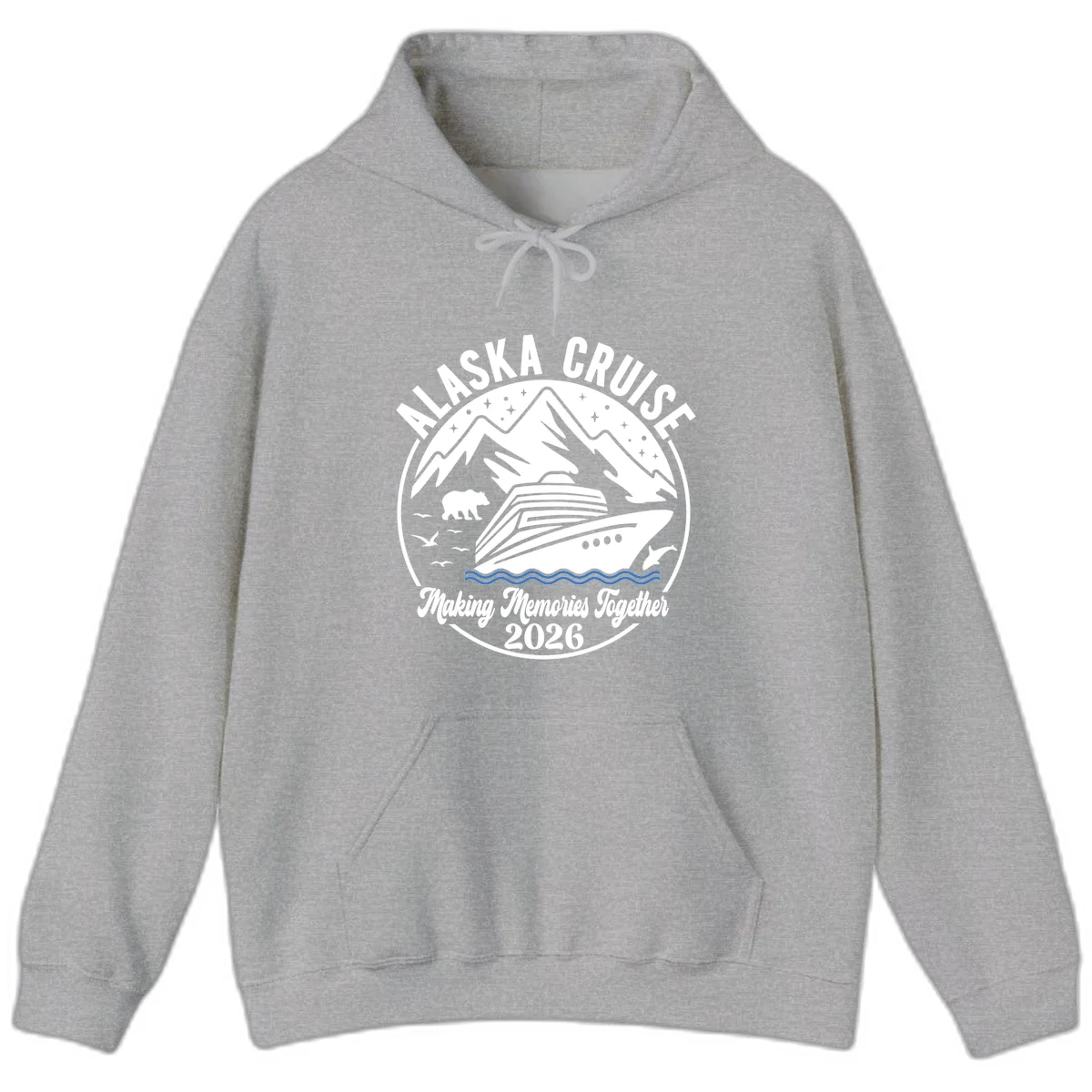 Minimalist Nautical Double Blue Ocean Waves Hoodie in Sport Grey