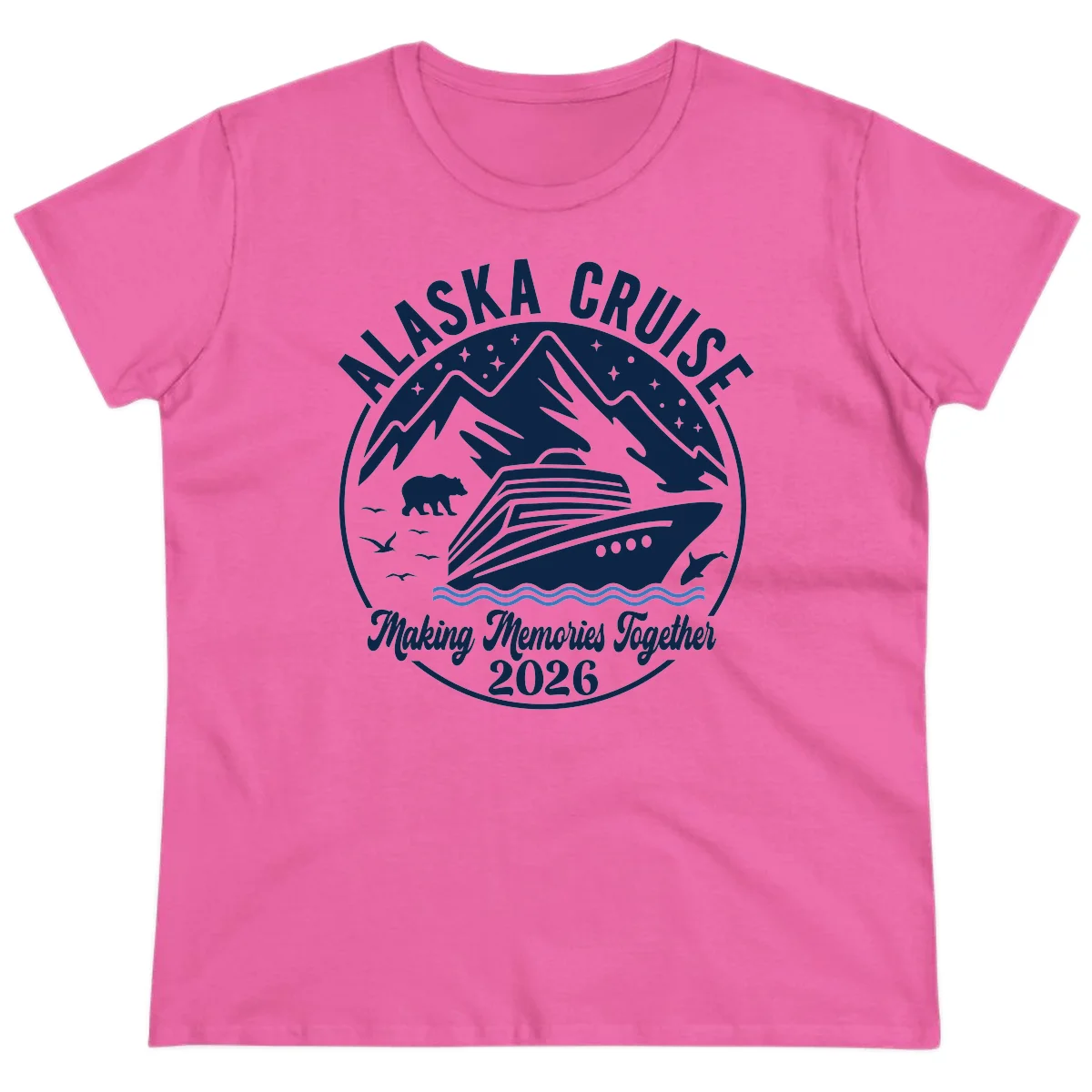 Minimalist Nautical Double Blue Ocean Waves Ladies Tee in Azalea