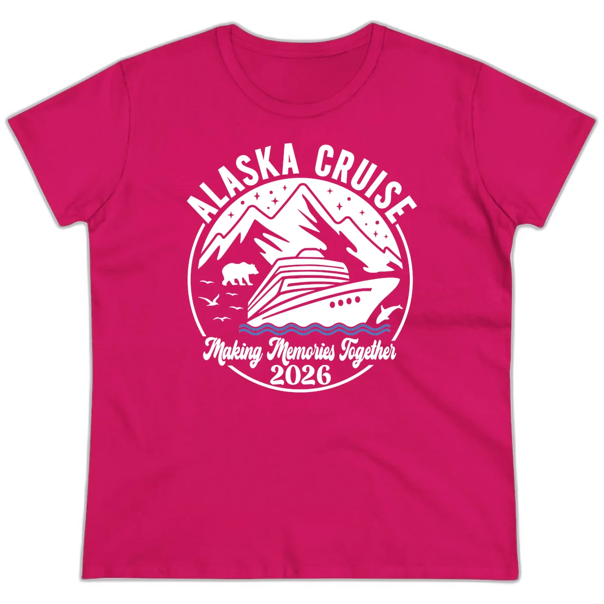 Minimalist Nautical Double Blue Ocean Waves Ladies Tee in Heliconia