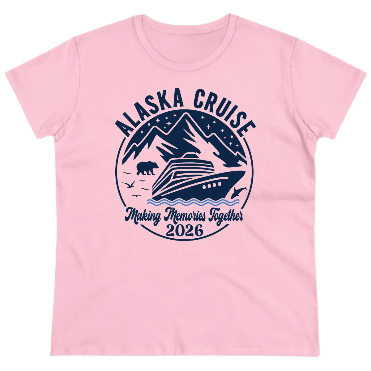 Minimalist Nautical Double Blue Ocean Waves Ladies Tee in Light Pink