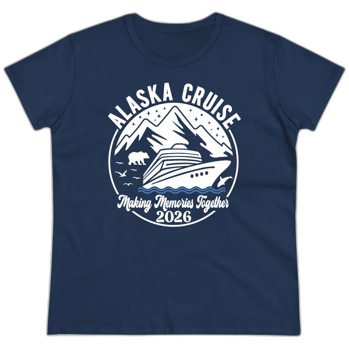 Minimalist Nautical Double Blue Ocean Waves Ladies Tee in Navy