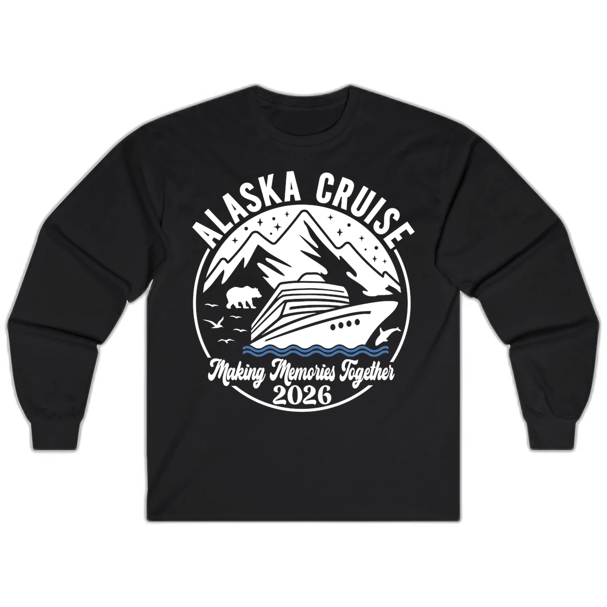 Minimalist Nautical Double Blue Ocean Waves Long Sleeve in Black