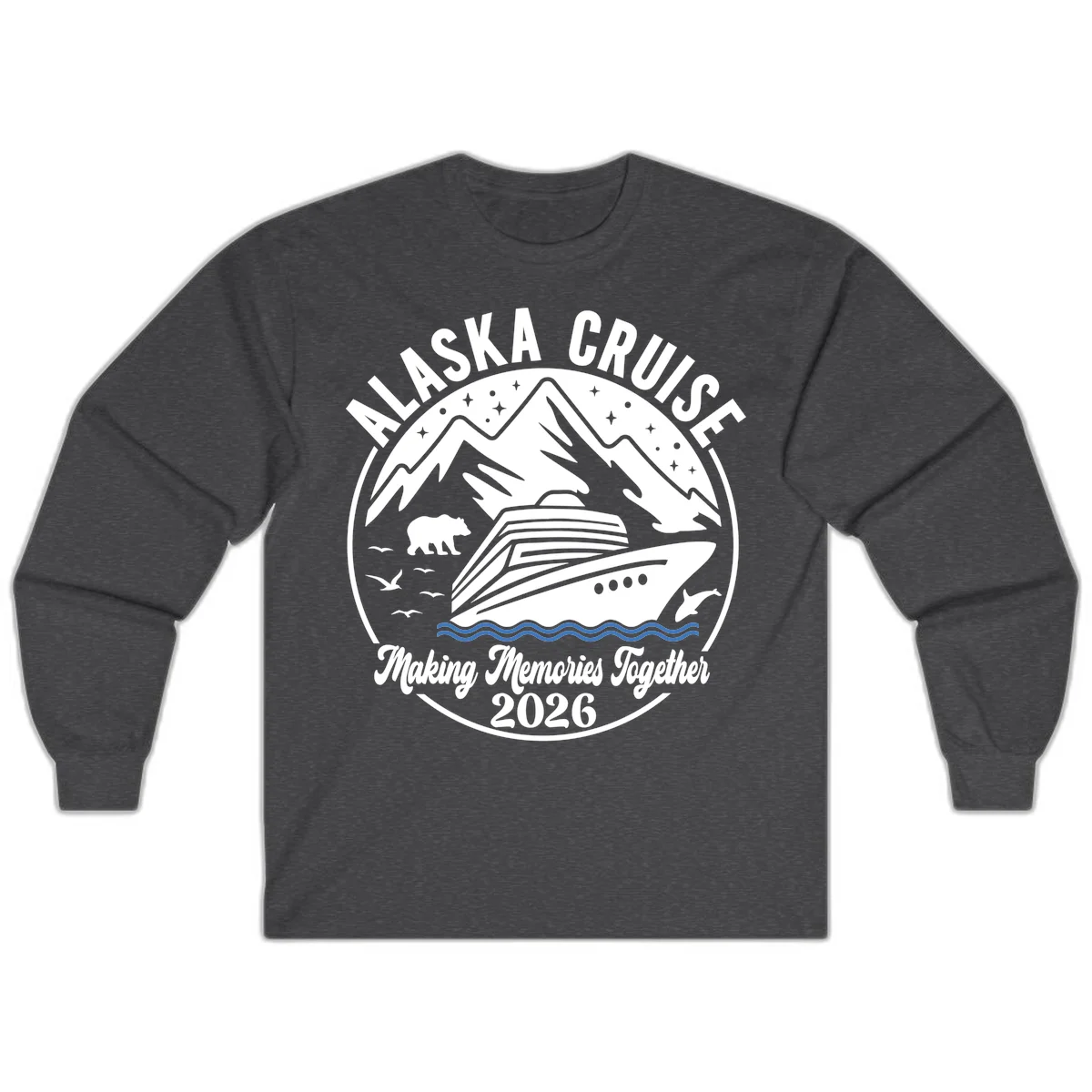 Minimalist Nautical Double Blue Ocean Waves Long Sleeve in Dark Heather