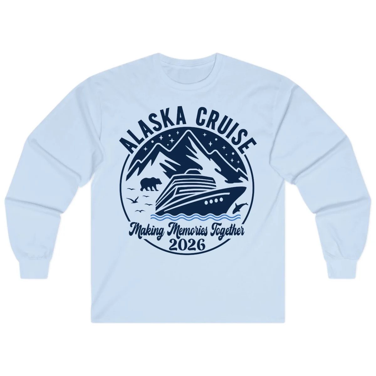 Minimalist Nautical Double Blue Ocean Waves Long Sleeve in Light Blue