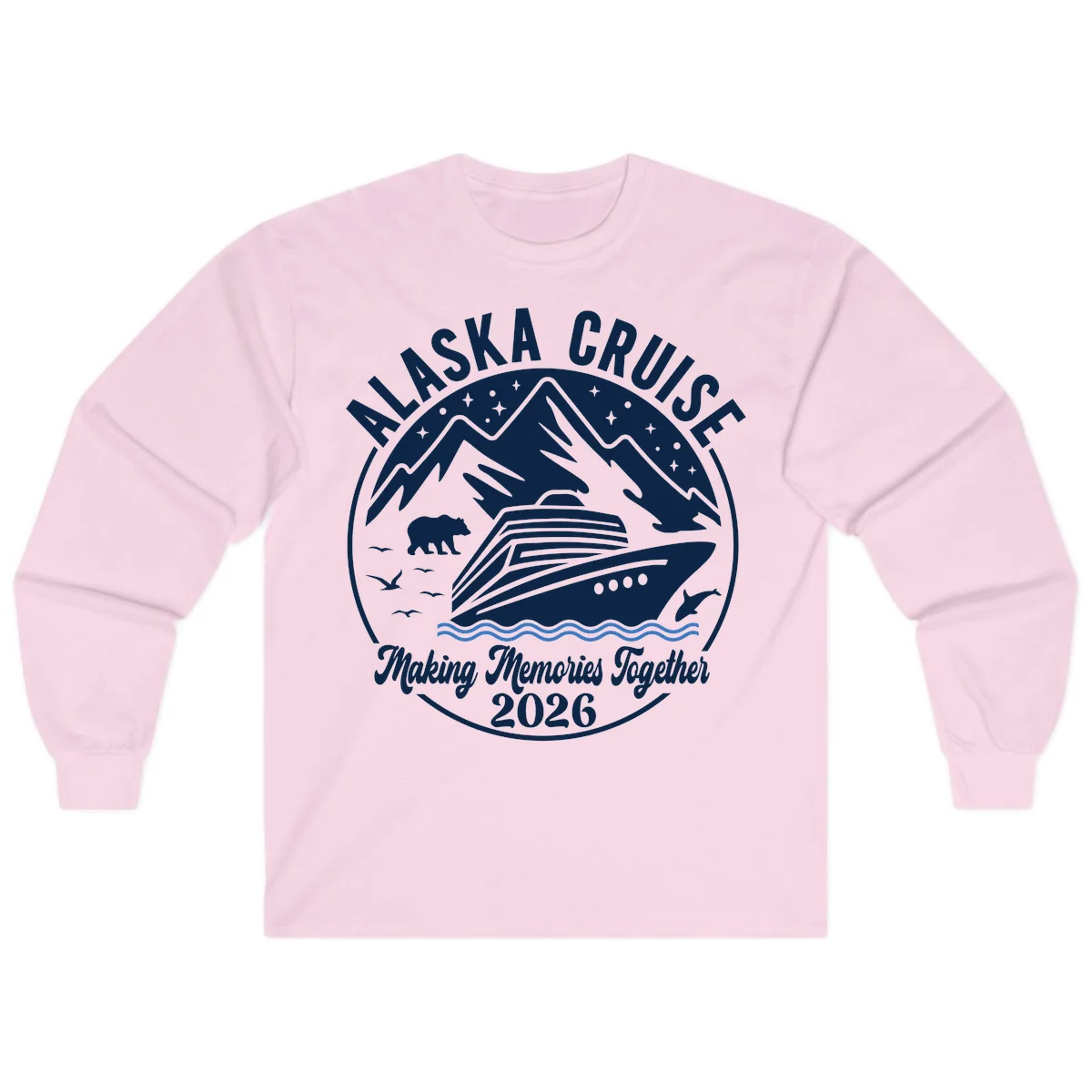 Minimalist Nautical Double Blue Ocean Waves Long Sleeve in Light Pink