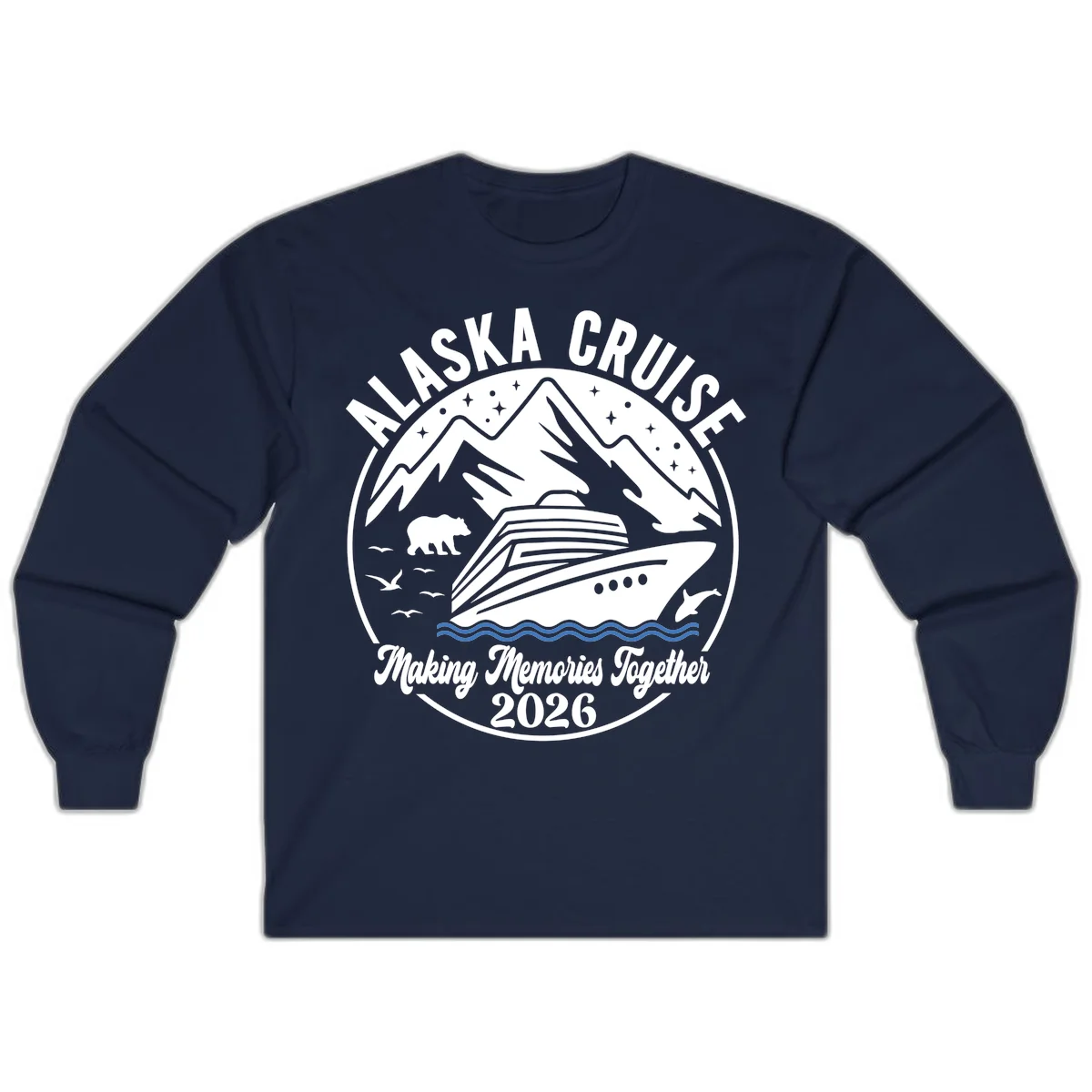 Minimalist Nautical Double Blue Ocean Waves Long Sleeve in Navy