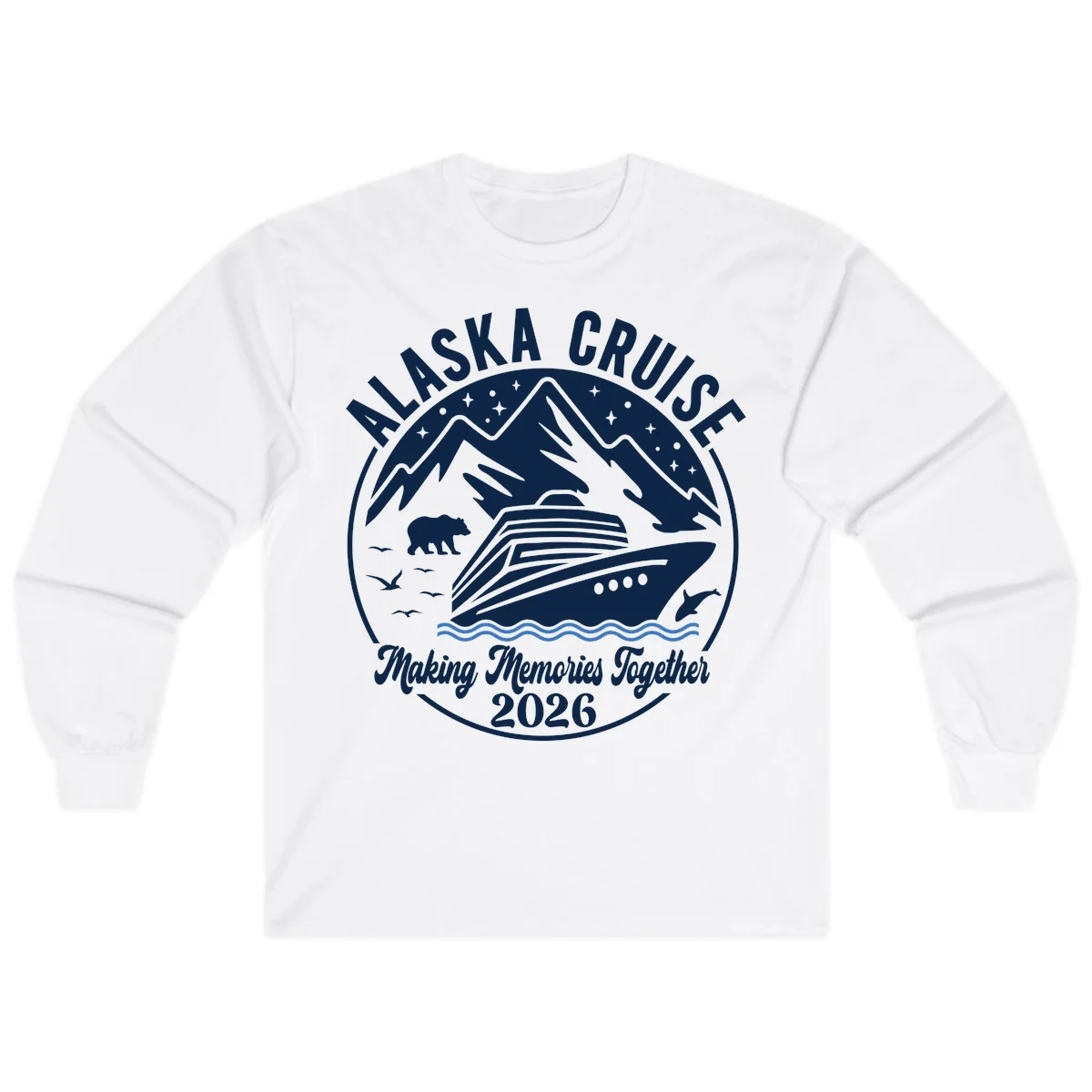 Minimalist Nautical Double Blue Ocean Waves Long Sleeve in White