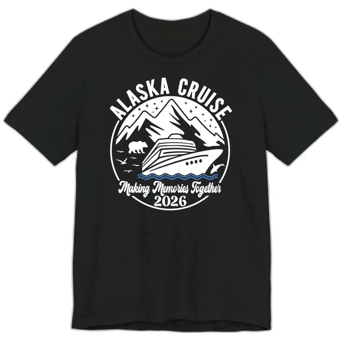 Minimalist Nautical Double Blue Ocean Waves Premium T-Shirt in Black