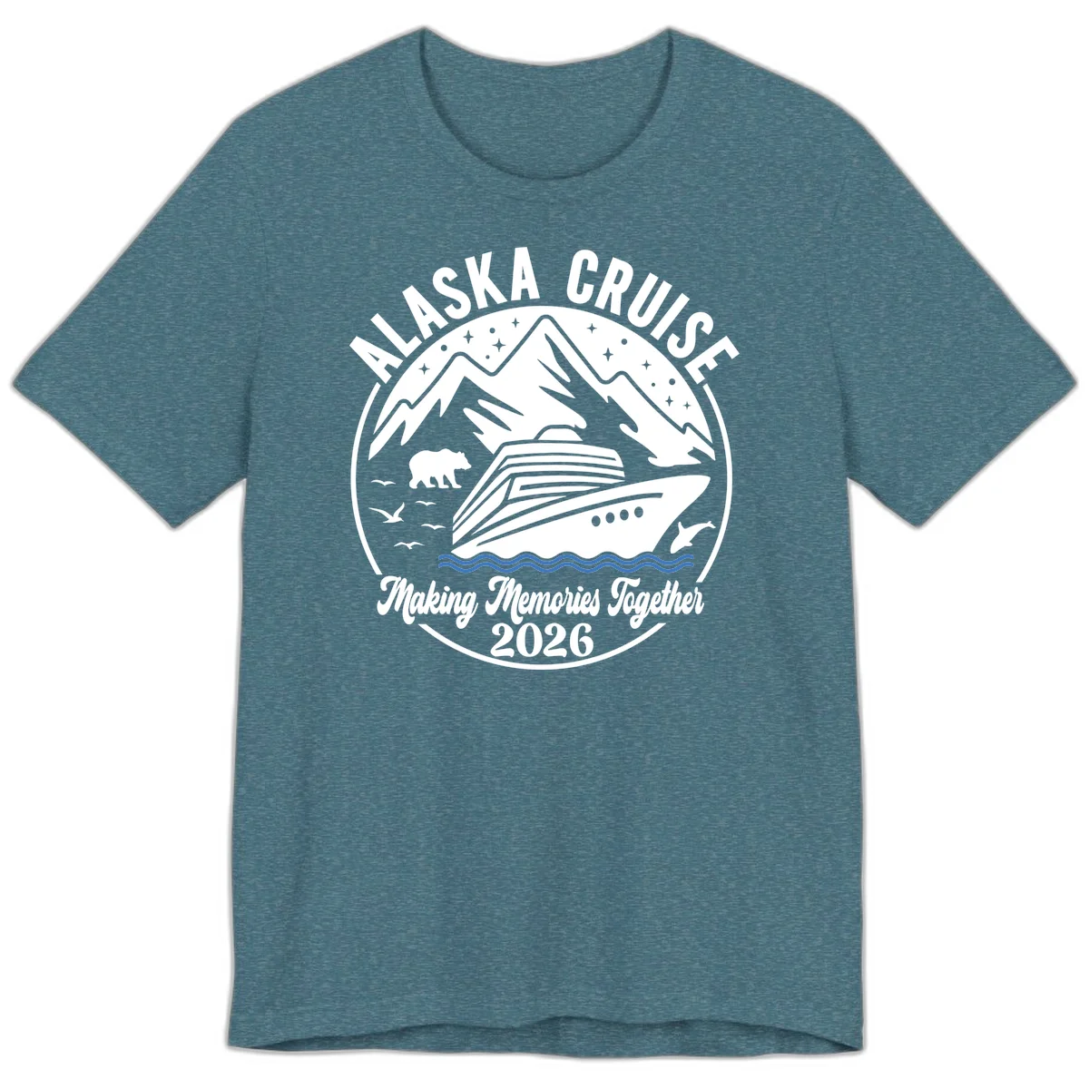 Minimalist Nautical Double Blue Ocean Waves Premium T-Shirt in Heather Deep Teal