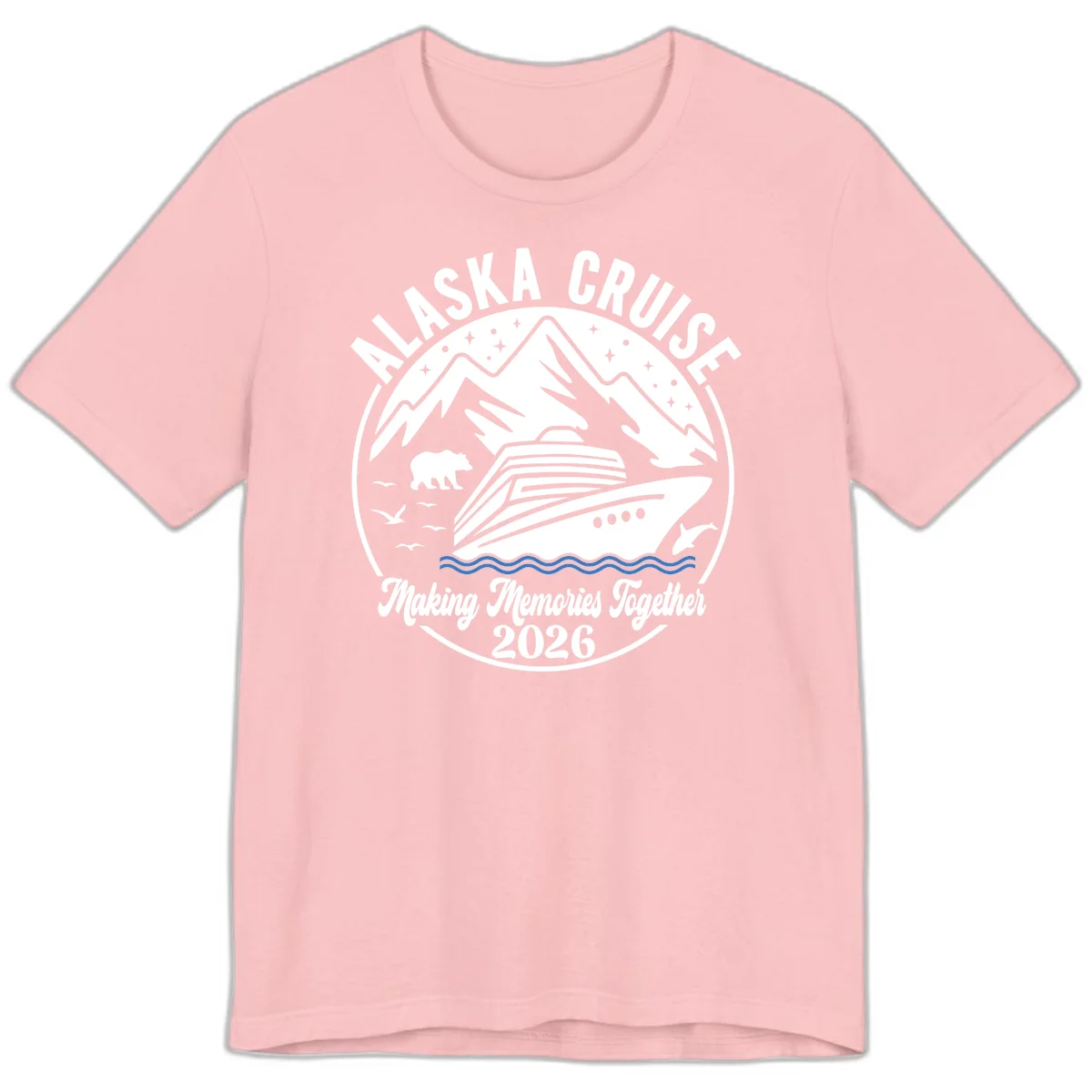 Minimalist Nautical Double Blue Ocean Waves Premium T-Shirt in Pink