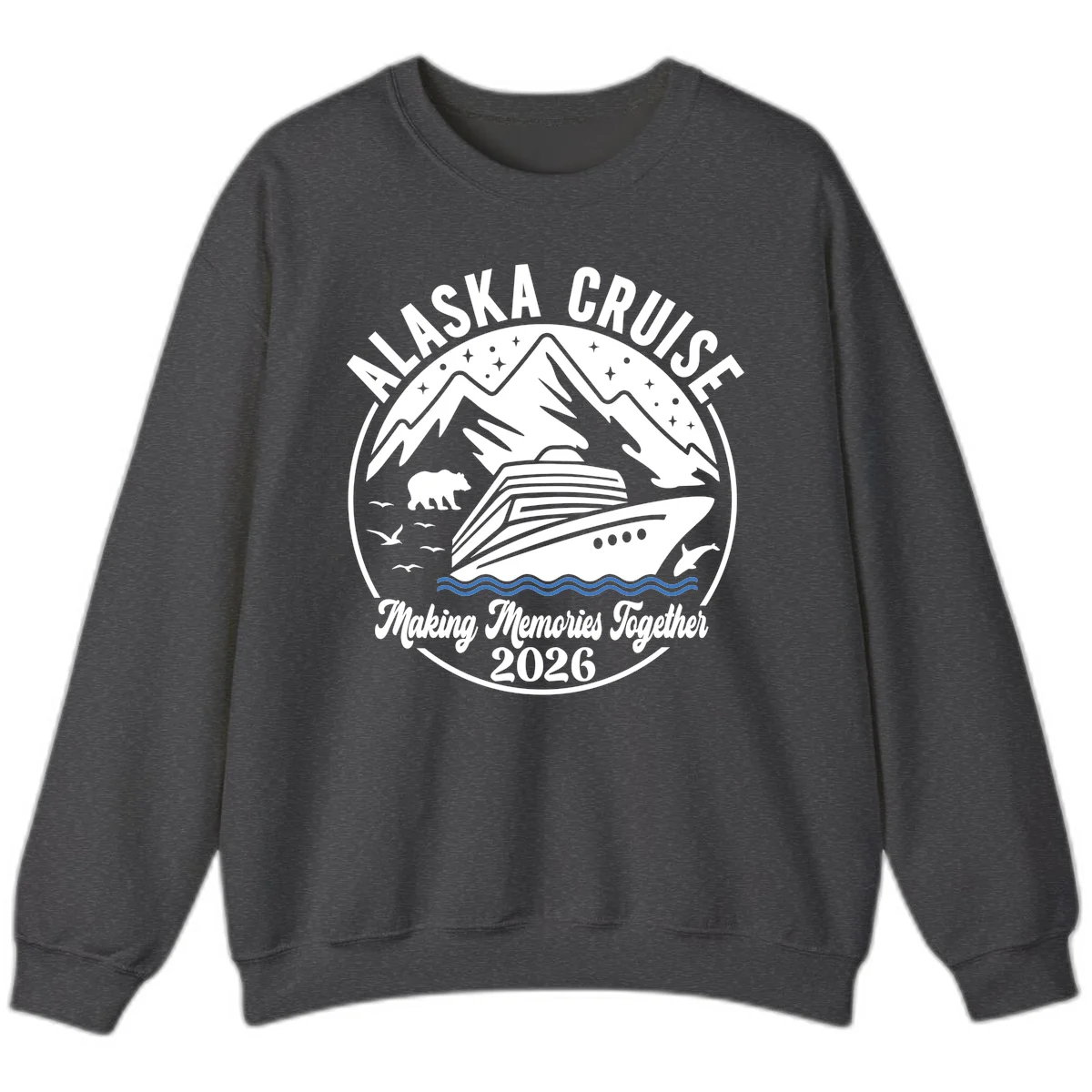 Minimalist Nautical Double Blue Ocean Waves Sweatshirt in Dark Heather