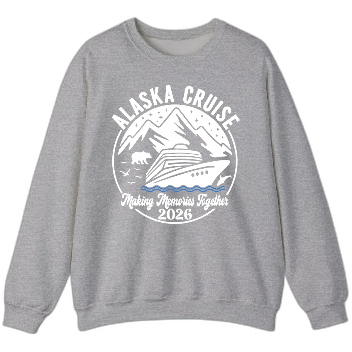Minimalist Nautical Double Blue Ocean Waves Sweatshirt in Sport Grey