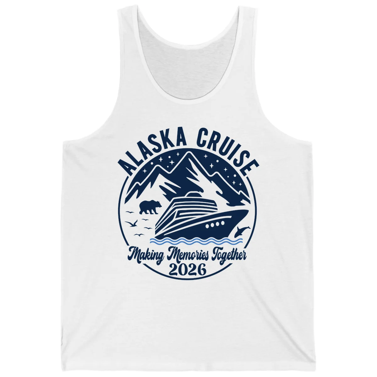 Minimalist Nautical Double Blue Ocean Waves Tank Top in White