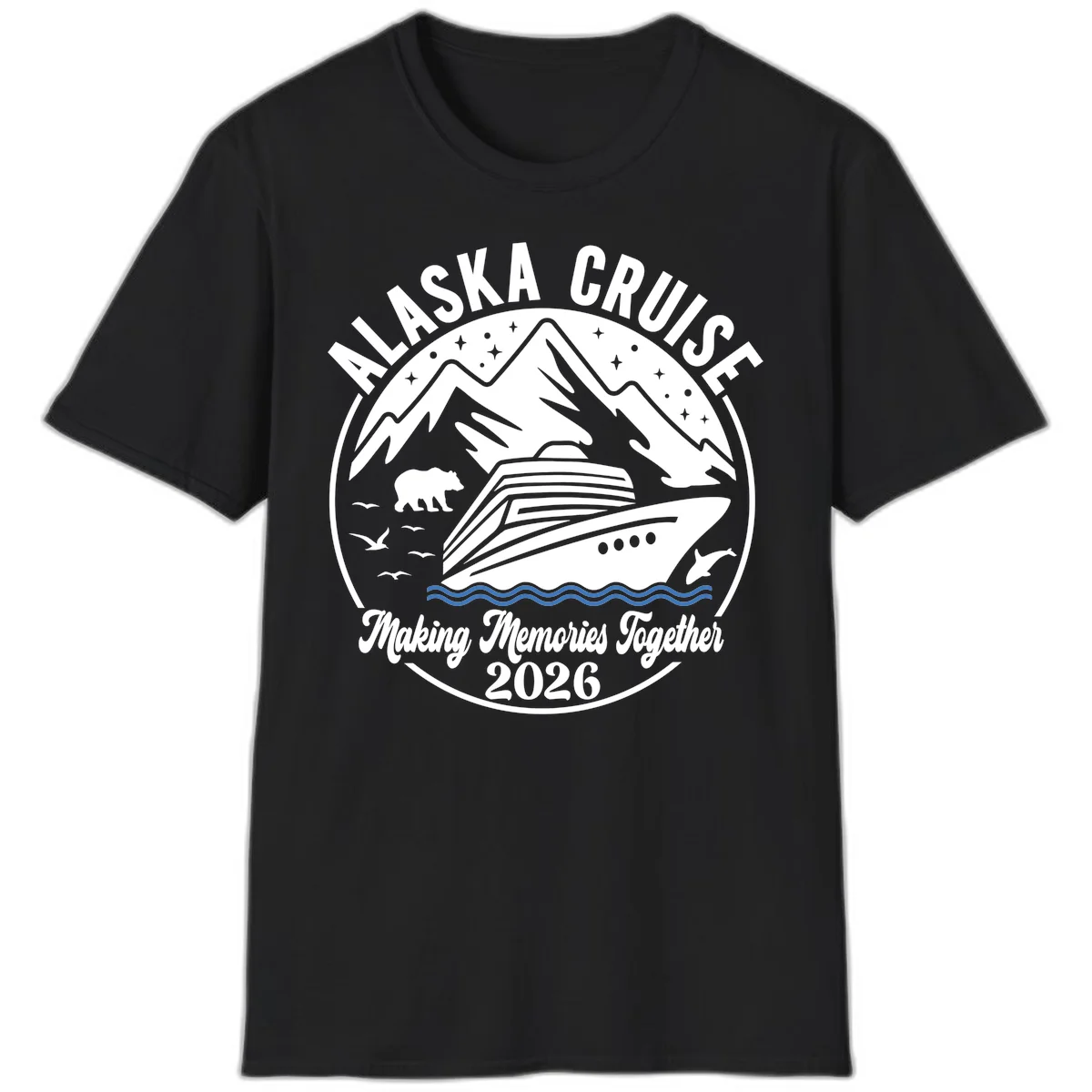 Minimalist Nautical Double Blue Ocean Waves T-Shirt in Black