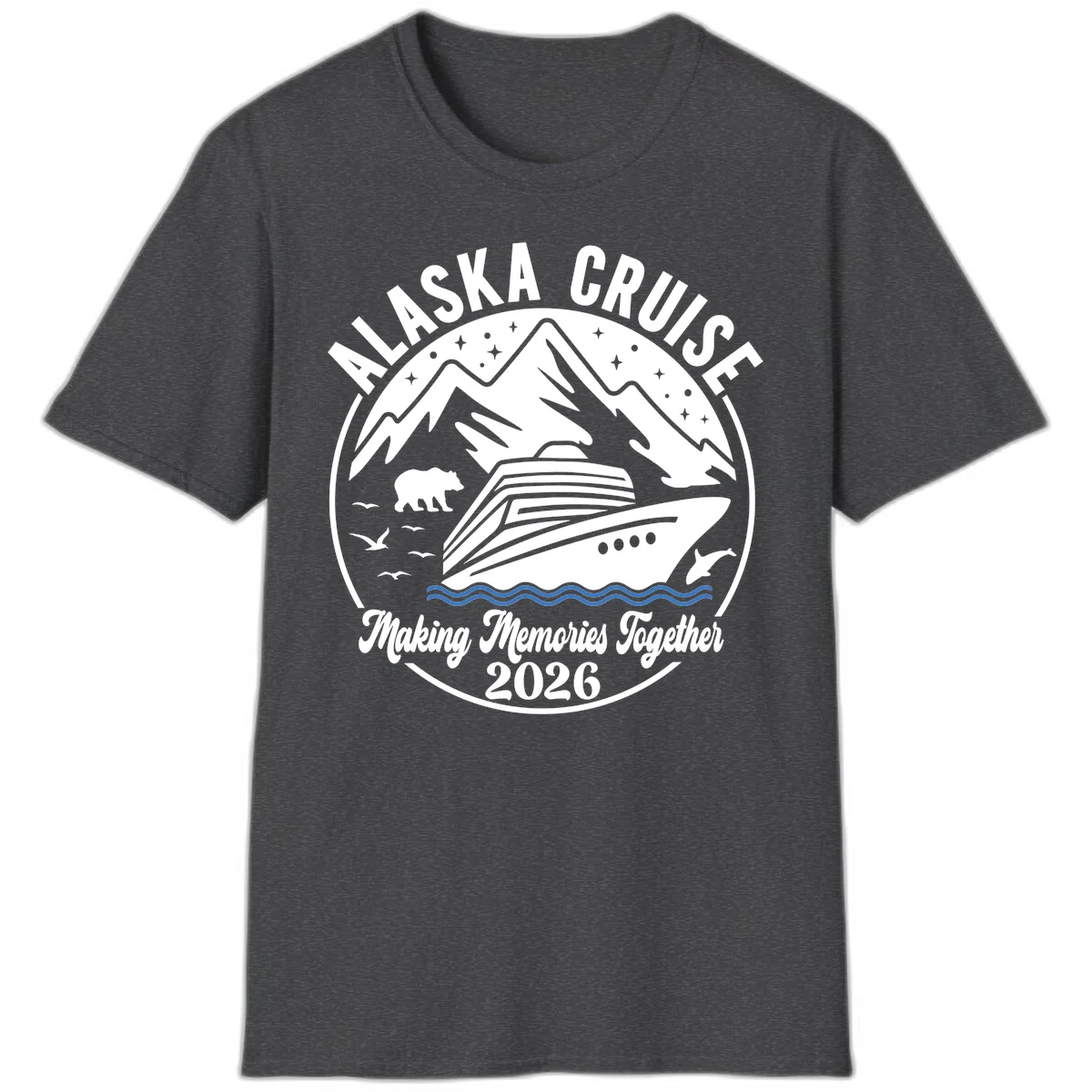 Minimalist Nautical Double Blue Ocean Waves T-Shirt in Dark Heather