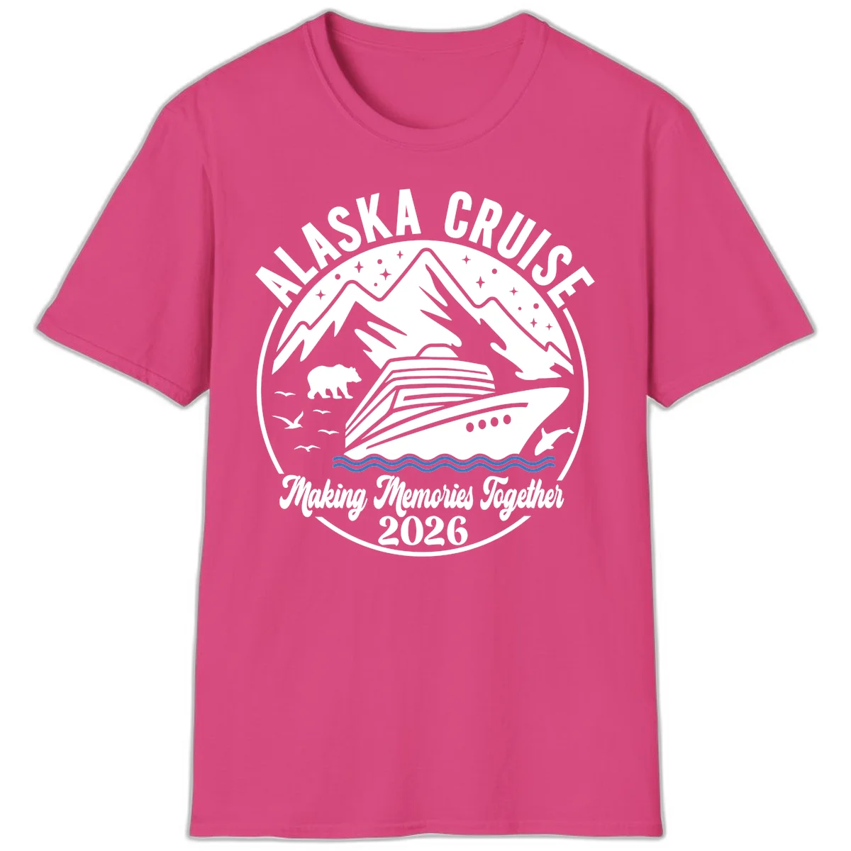 Minimalist Nautical Double Blue Ocean Waves T-Shirt in Heliconia