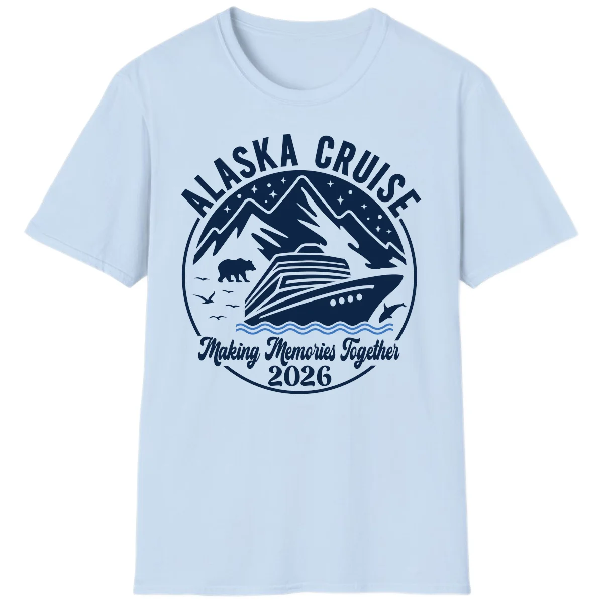 Minimalist Nautical Double Blue Ocean Waves T-Shirt in Light Blue