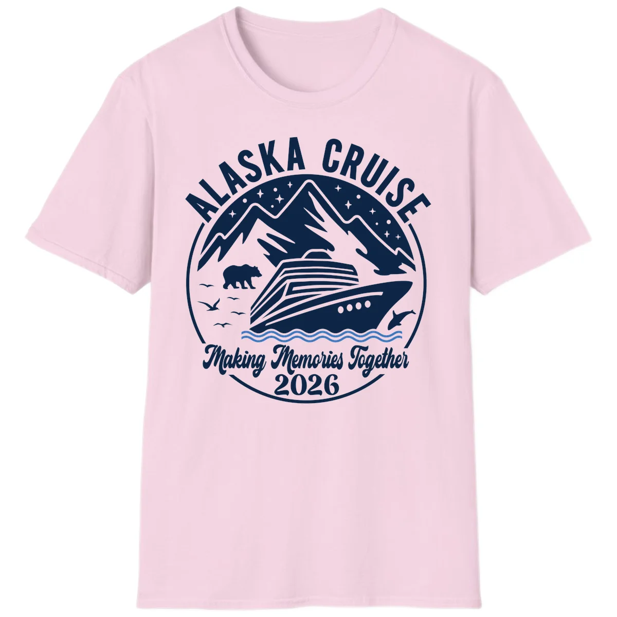 Minimalist Nautical Double Blue Ocean Waves T-Shirt in Light Pink