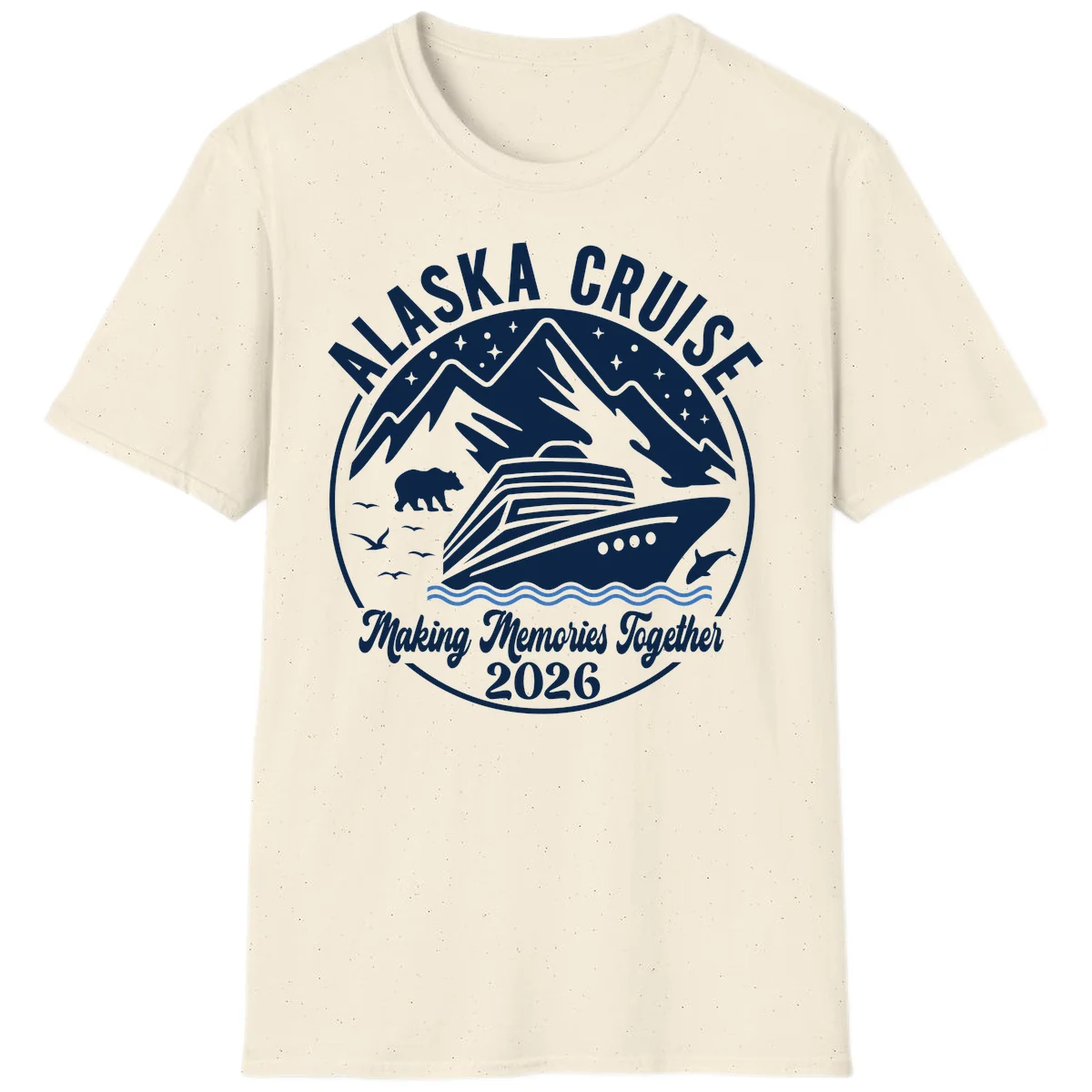 Minimalist Nautical Double Blue Ocean Waves T-Shirt in Natural