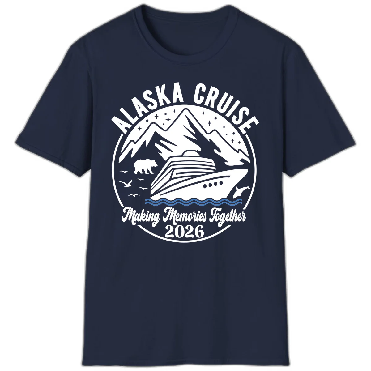 Minimalist Nautical Double Blue Ocean Waves T-Shirt in Navy