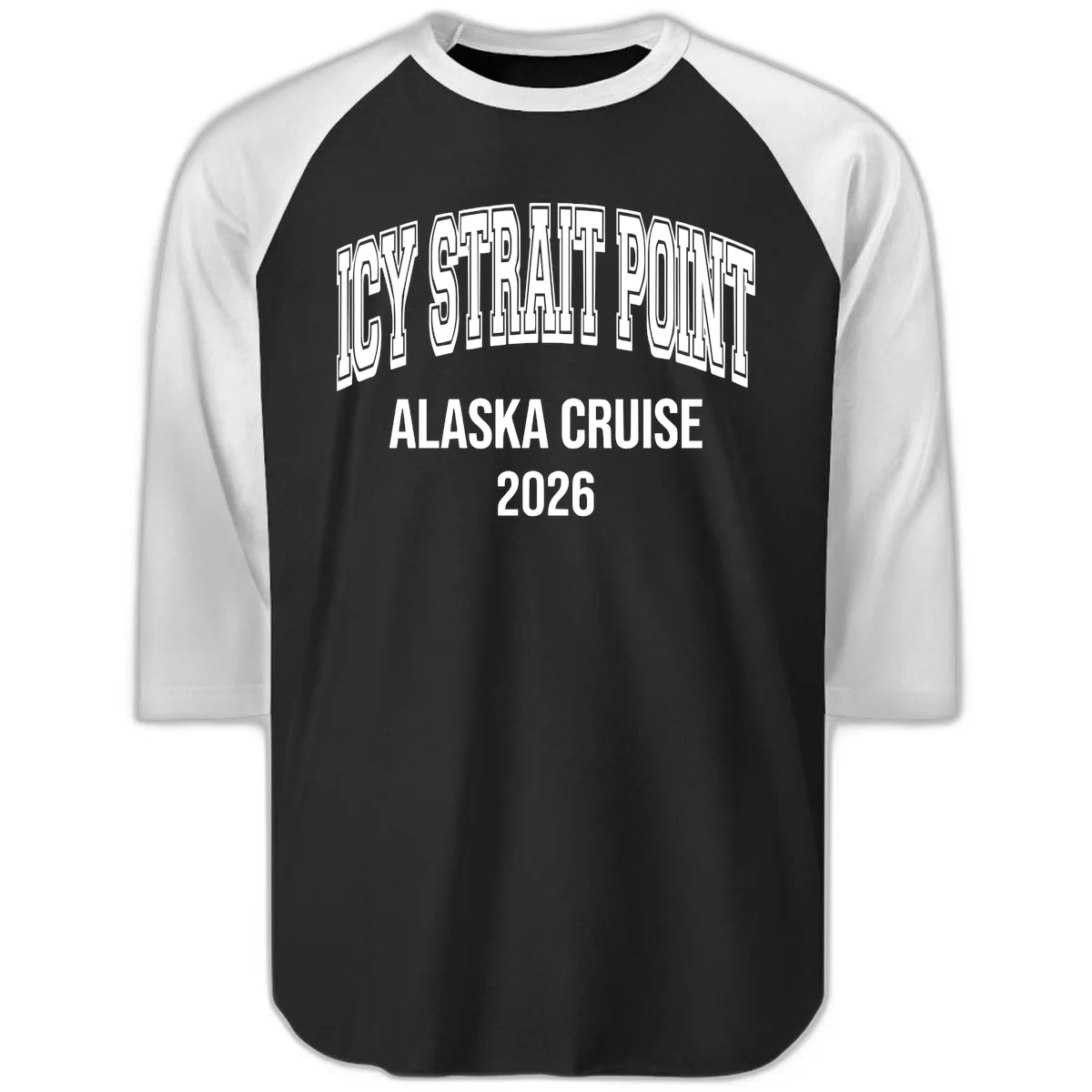 Dry Strait Point Alaska Cruise 2026 Raglan 3/4 in Black White