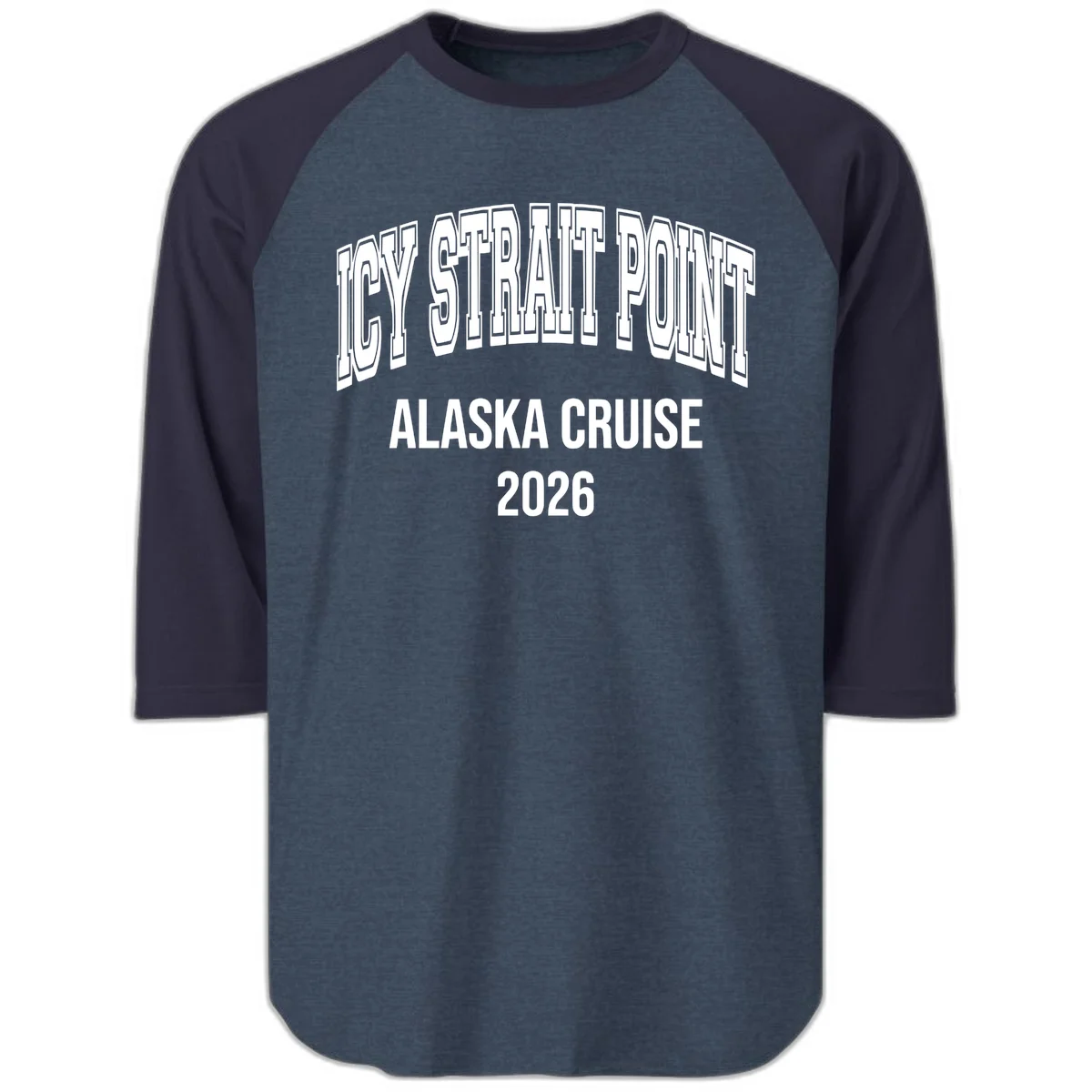 Dry Strait Point Alaska Cruise 2026 Raglan 3/4 in Heather Denim Navy
