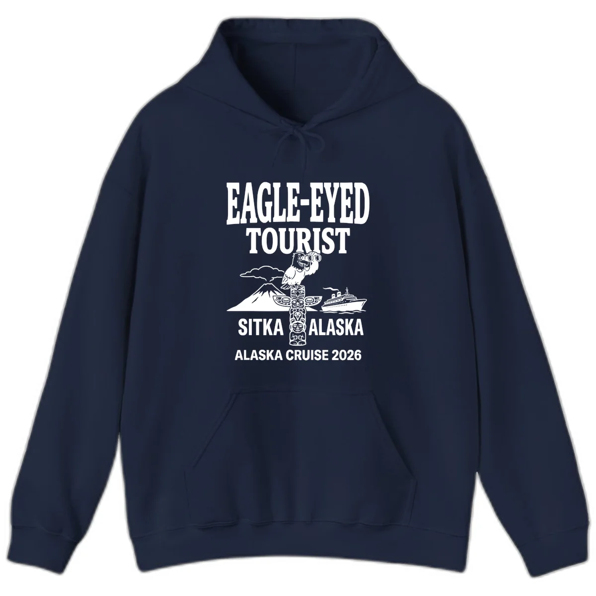Eagle-Eyed Tourist Sitka Alaska Hoodie in Navy