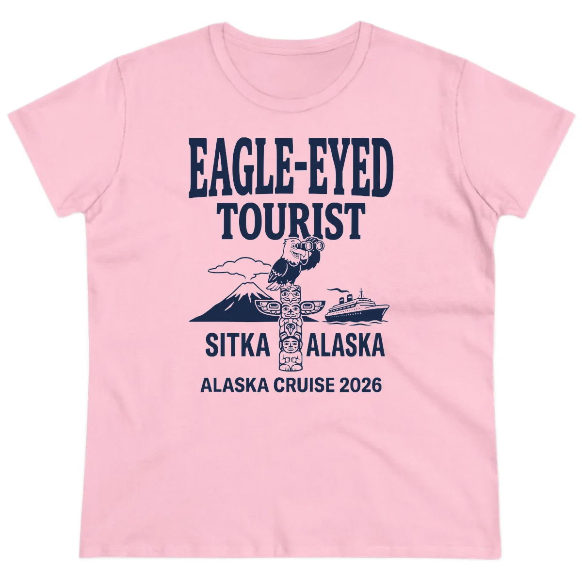 Eagle-Eyed Tourist Sitka Alaska Ladies Tee in Light Pink