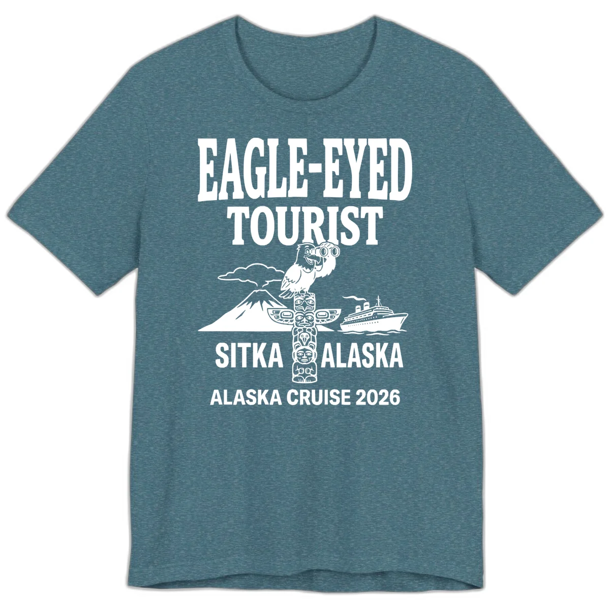 Eagle-Eyed Tourist Sitka Alaska Premium Tee in Heather Deep Teal