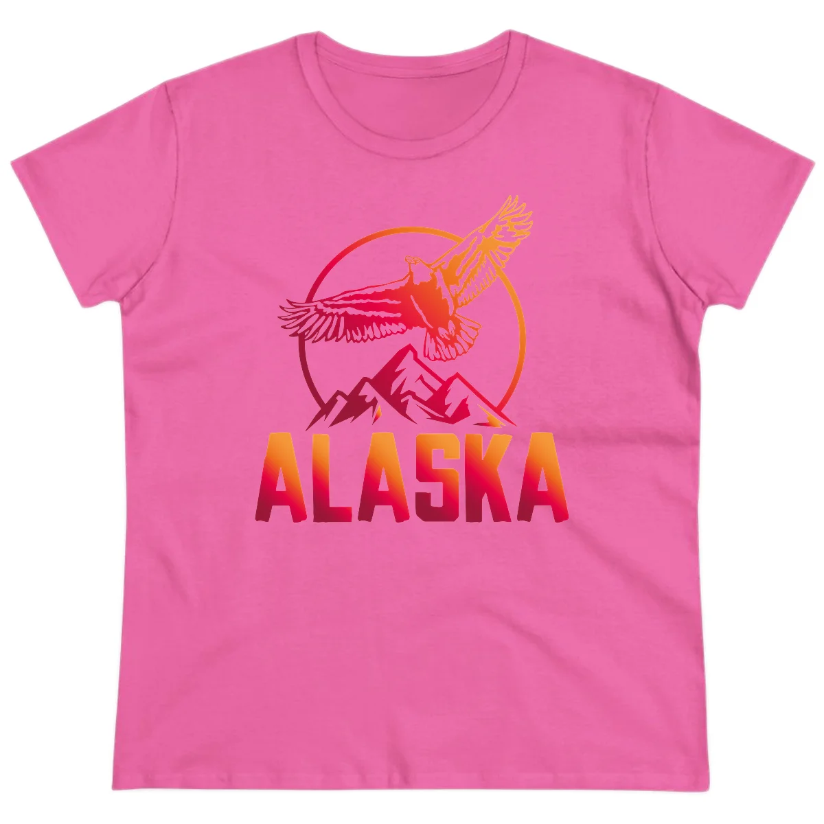 Soaring Eagle Alaska Mountains Ladies Tee in Azalea