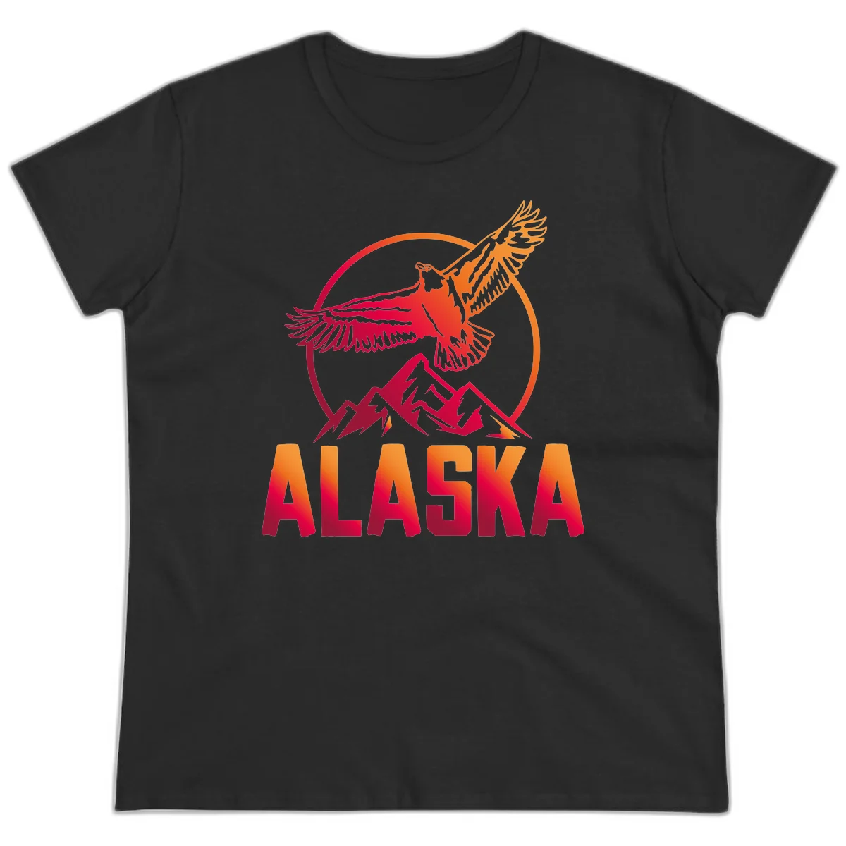Soaring Eagle Alaska Mountains Ladies Tee in Black