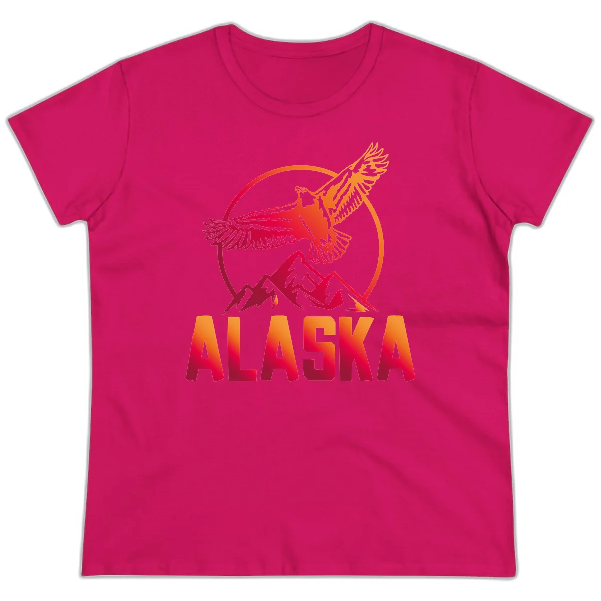 Soaring Eagle Alaska Mountains Ladies Tee in Heliconia