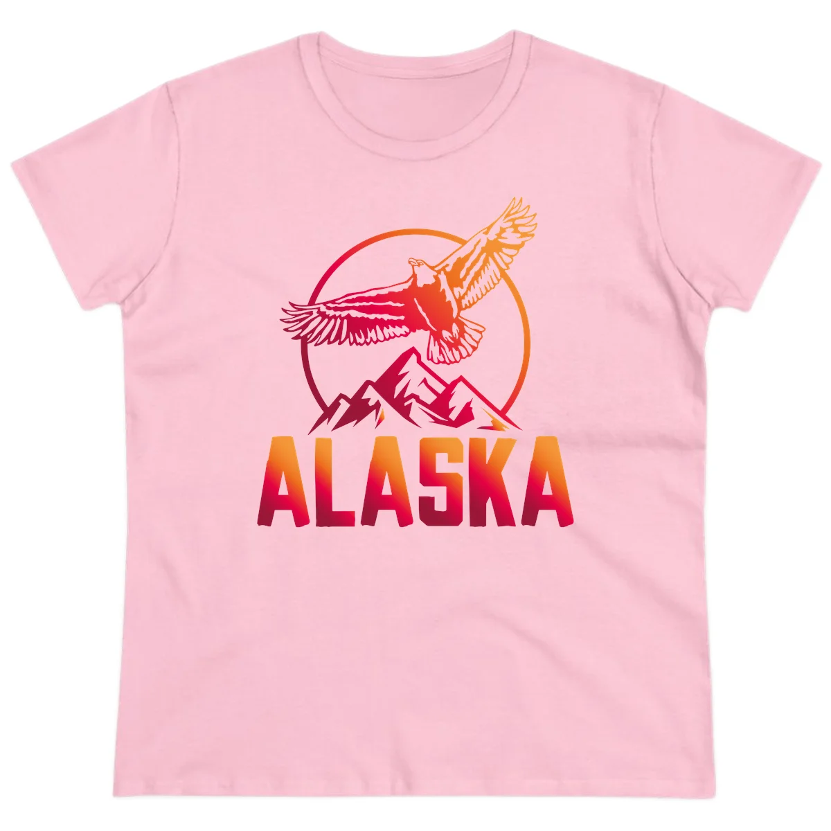 Soaring Eagle Alaska Mountains Ladies Tee in Light Pink