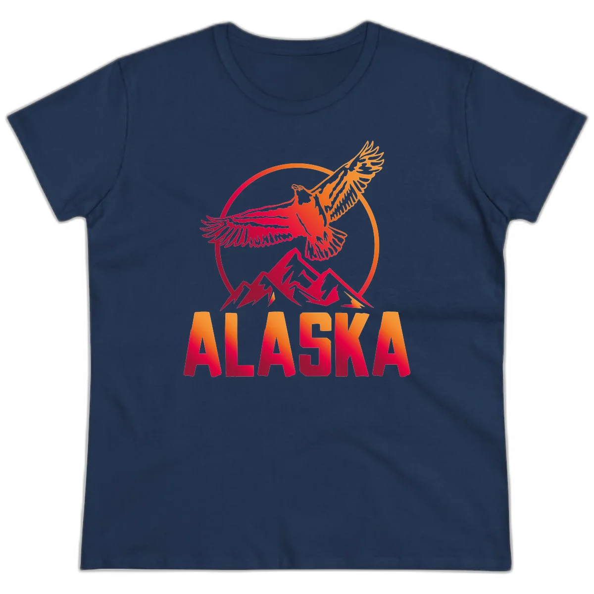 Soaring Eagle Alaska Mountains Ladies Tee in Navy