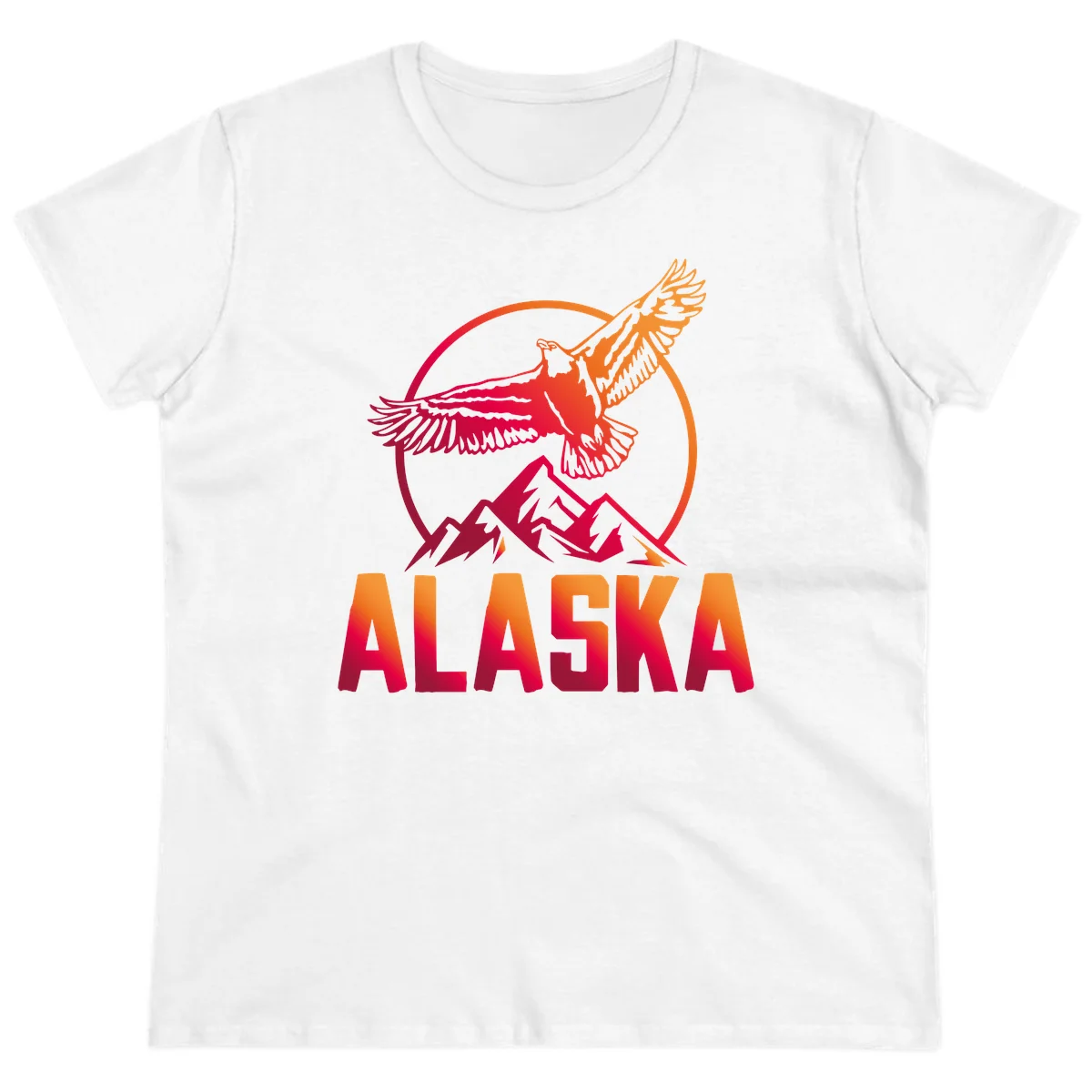 Soaring Eagle Alaska Mountains Ladies Tee in White