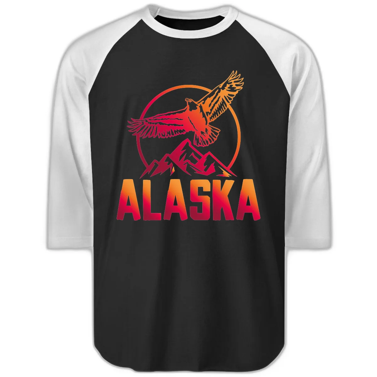 Soaring Eagle Alaska Mountains Raglan 3/4 in Black White